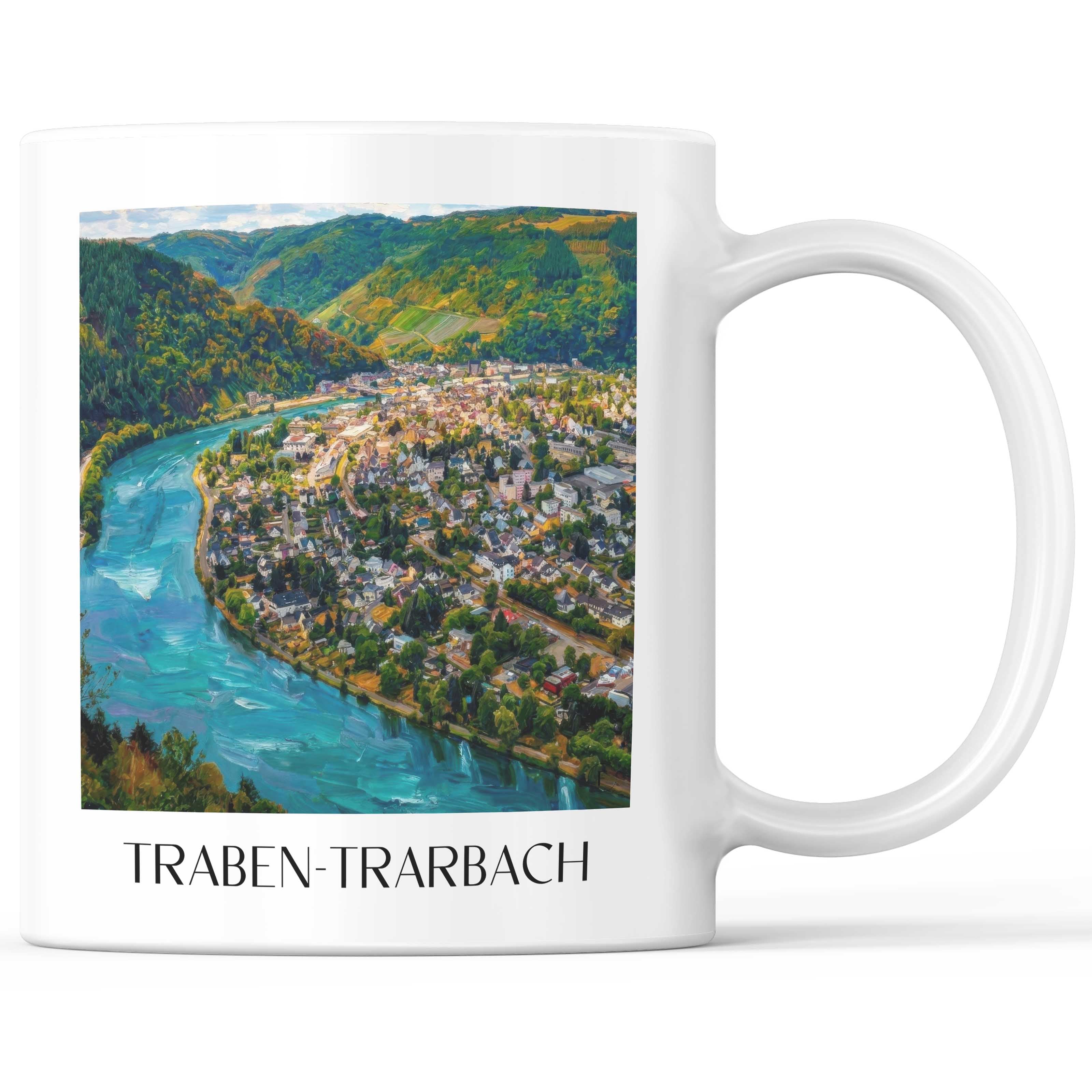 Traben-Trarbach Kaffeebecher - Rheinland-Pfalz - Deutschland Becher - Kaffeetasse im Ölgemälde Stil - favplace