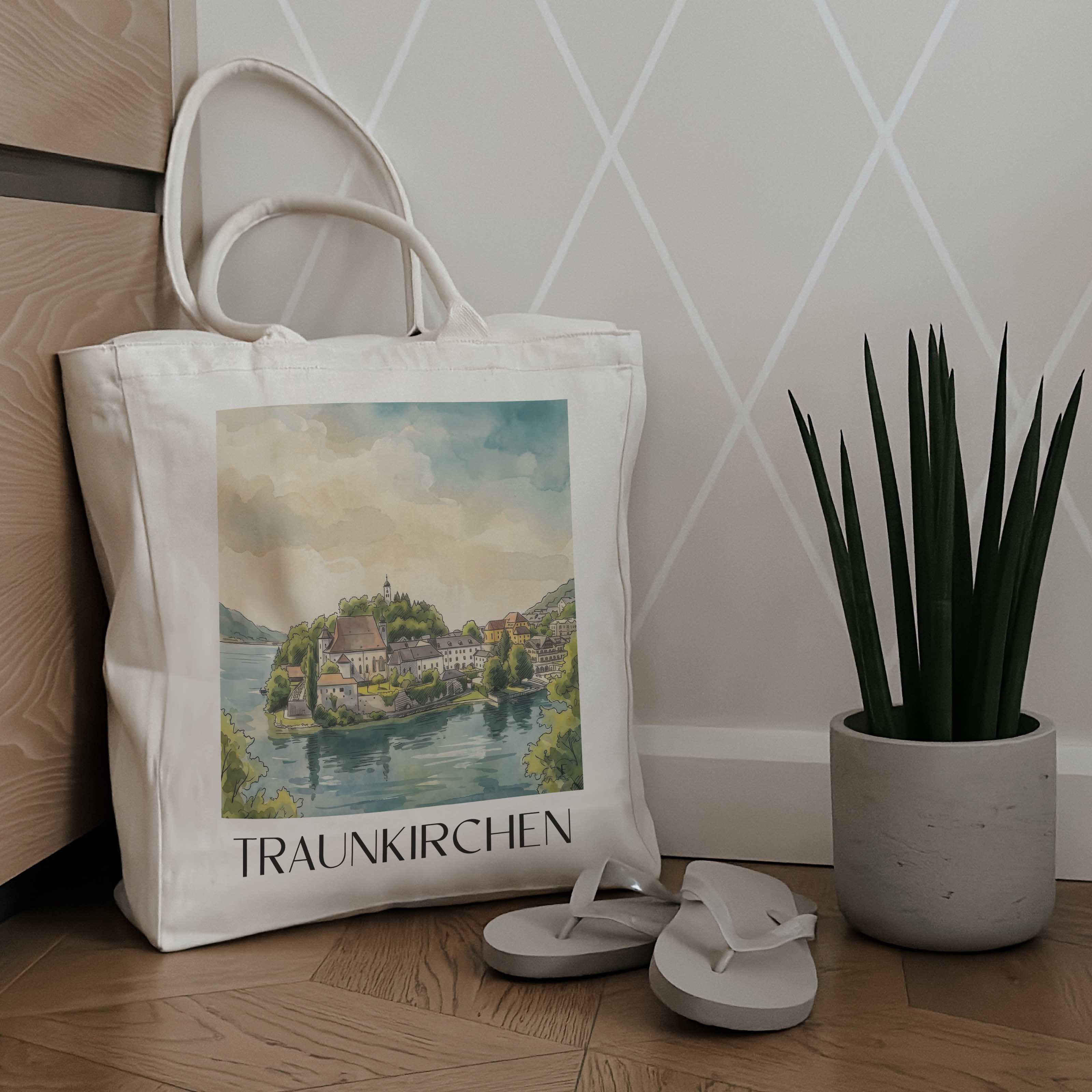 traunkirchen-österreich-österreich-einkaufstasche-aquarell