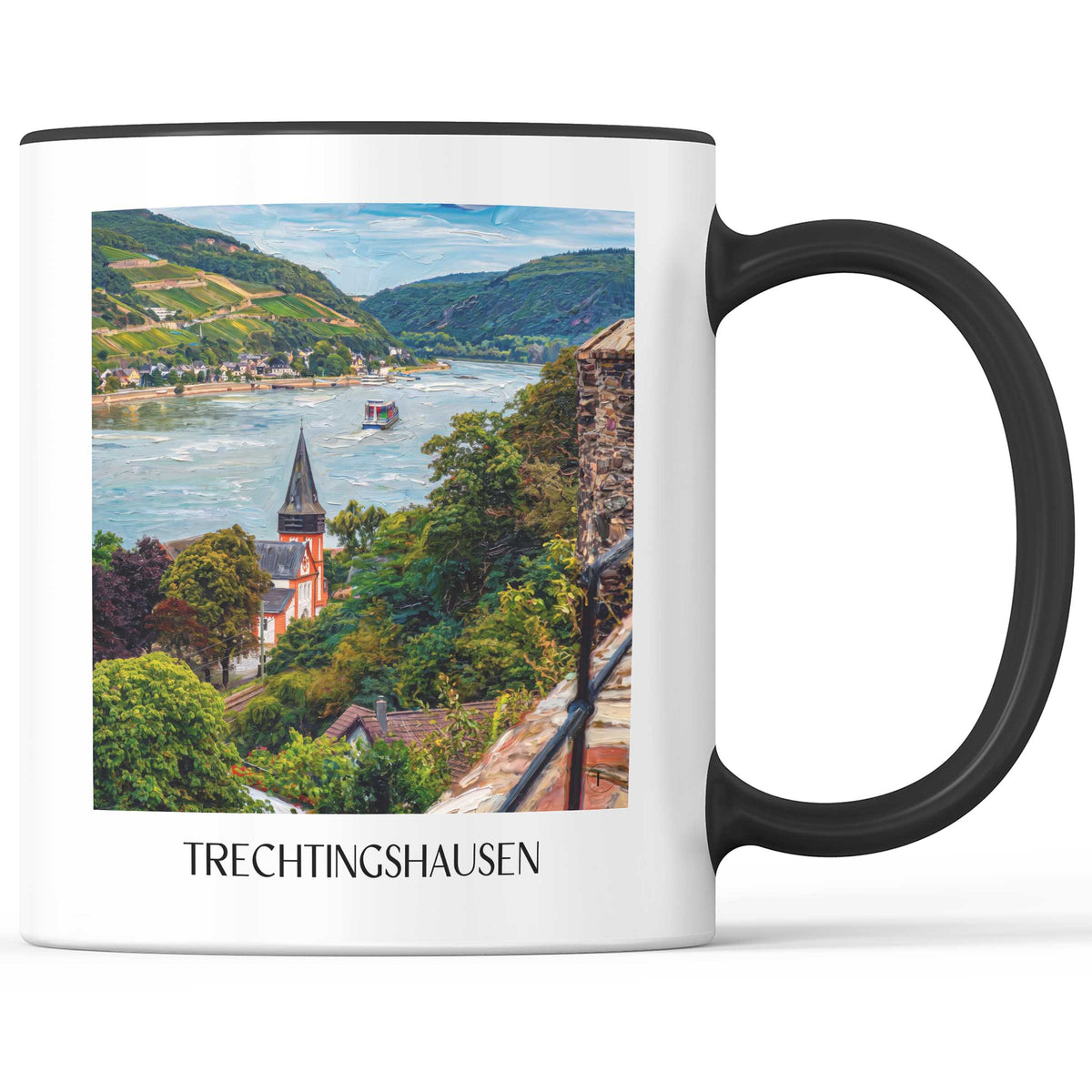 Trechtingshausen Kaffeebecher - Mittelrheintal - Deutschland Becher - Kaffeetasse im Ölgemälde Stil