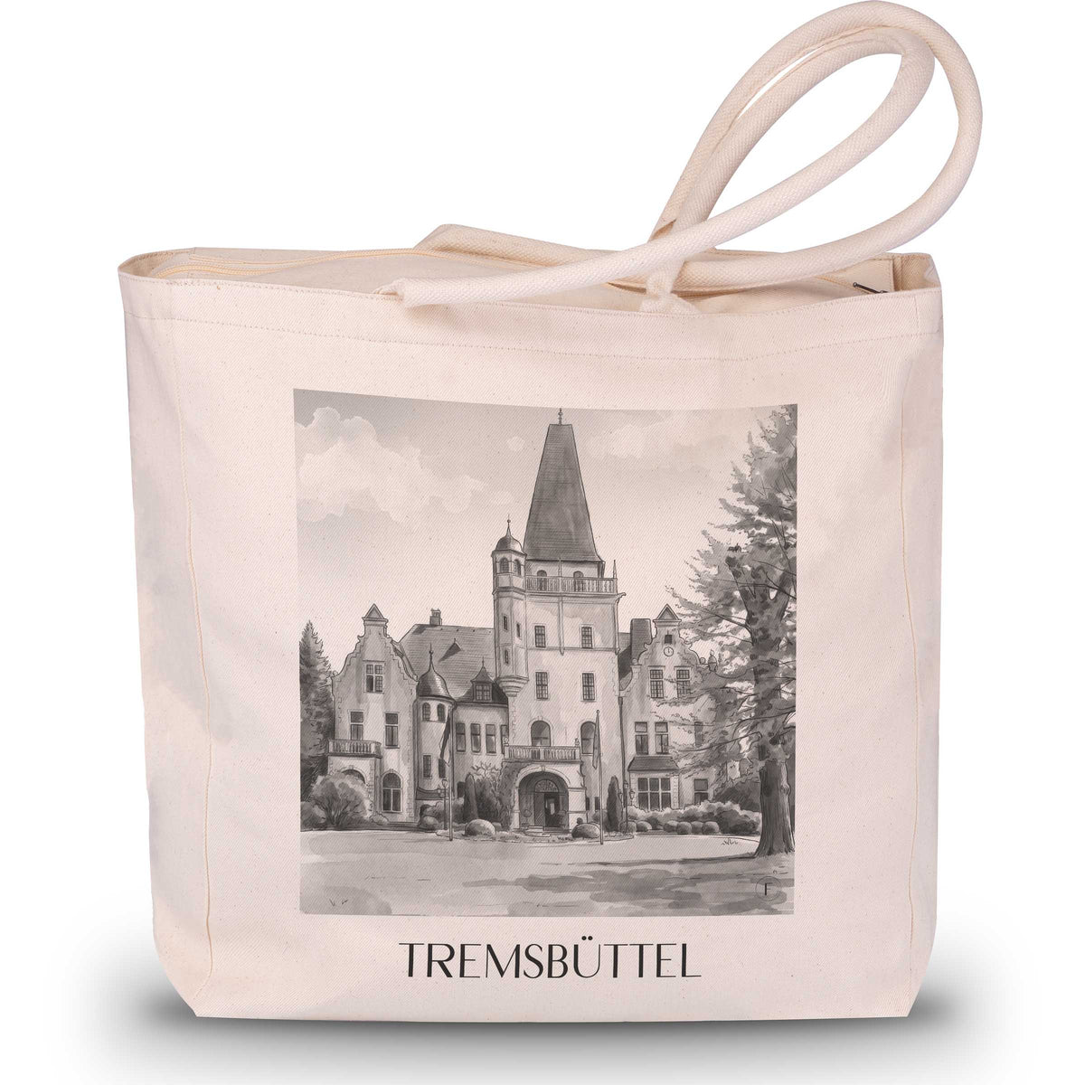 Tremsbüttel Shopping Tasche - Schleswig-Holstein - Deutschland Tote Bag - Einkaufstasche im Aquarell Schwarz-Weiß Stil - favplace