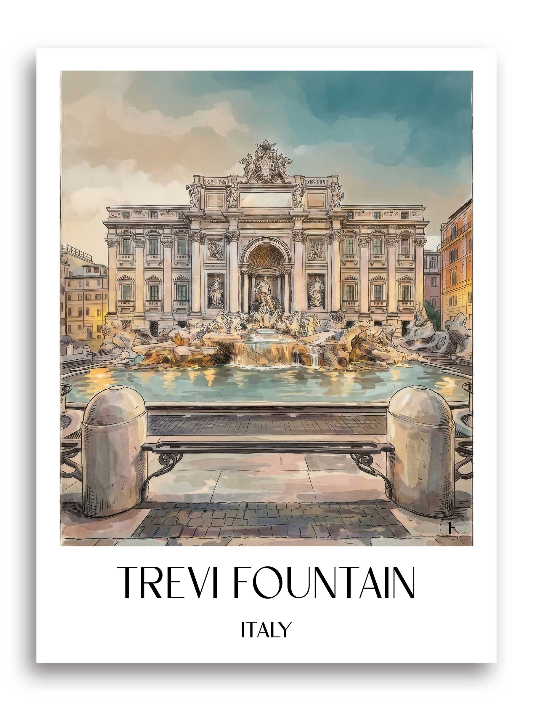 Trevi-Brunnen Poster - Rom - Italien Kunstdruck - Aquarell von A4 bis A1 - favplace