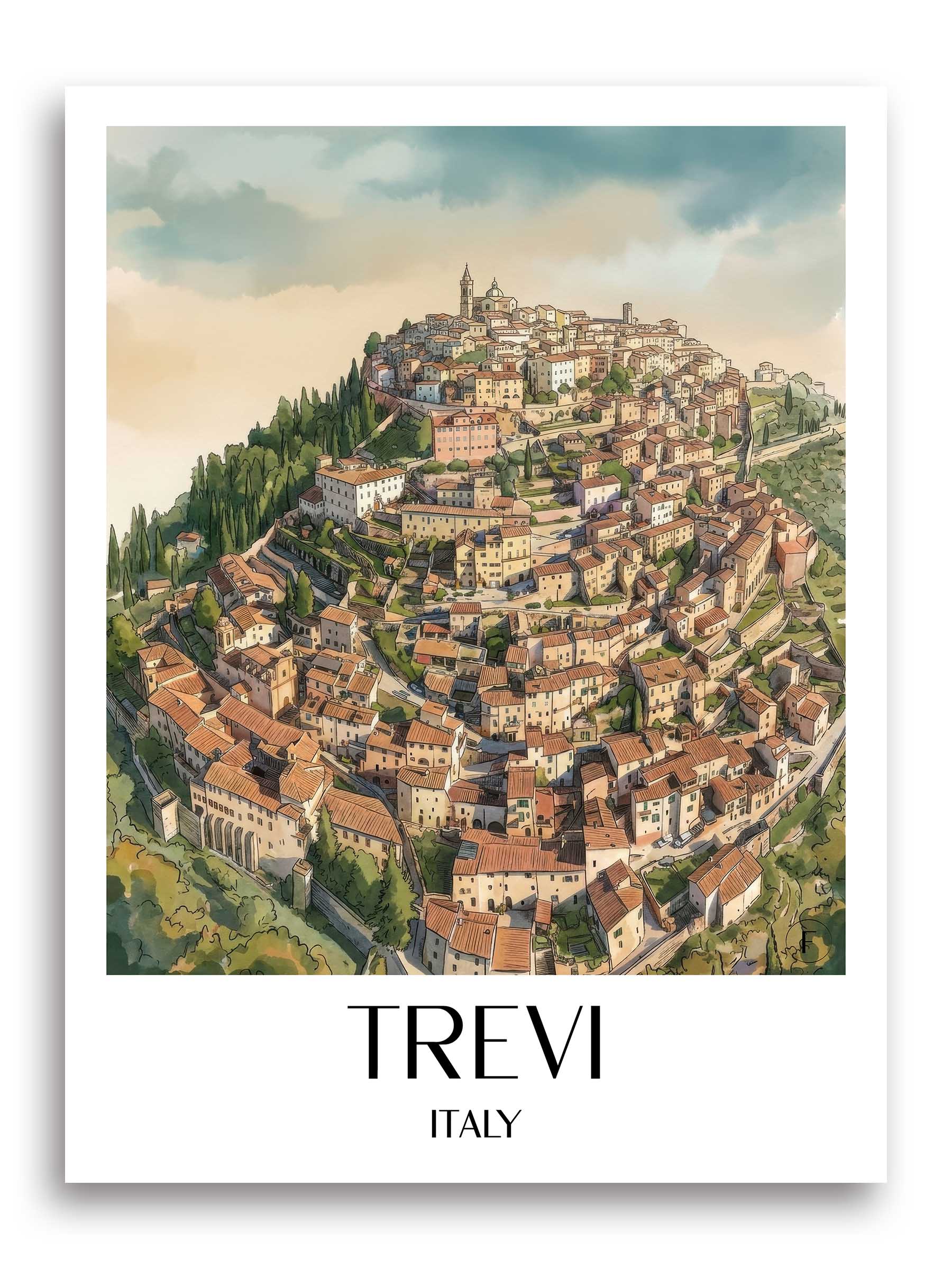 Trevi Poster - Umbrien - Italien Kunstdruck - Aquarell von A4 bis A1 - favplace