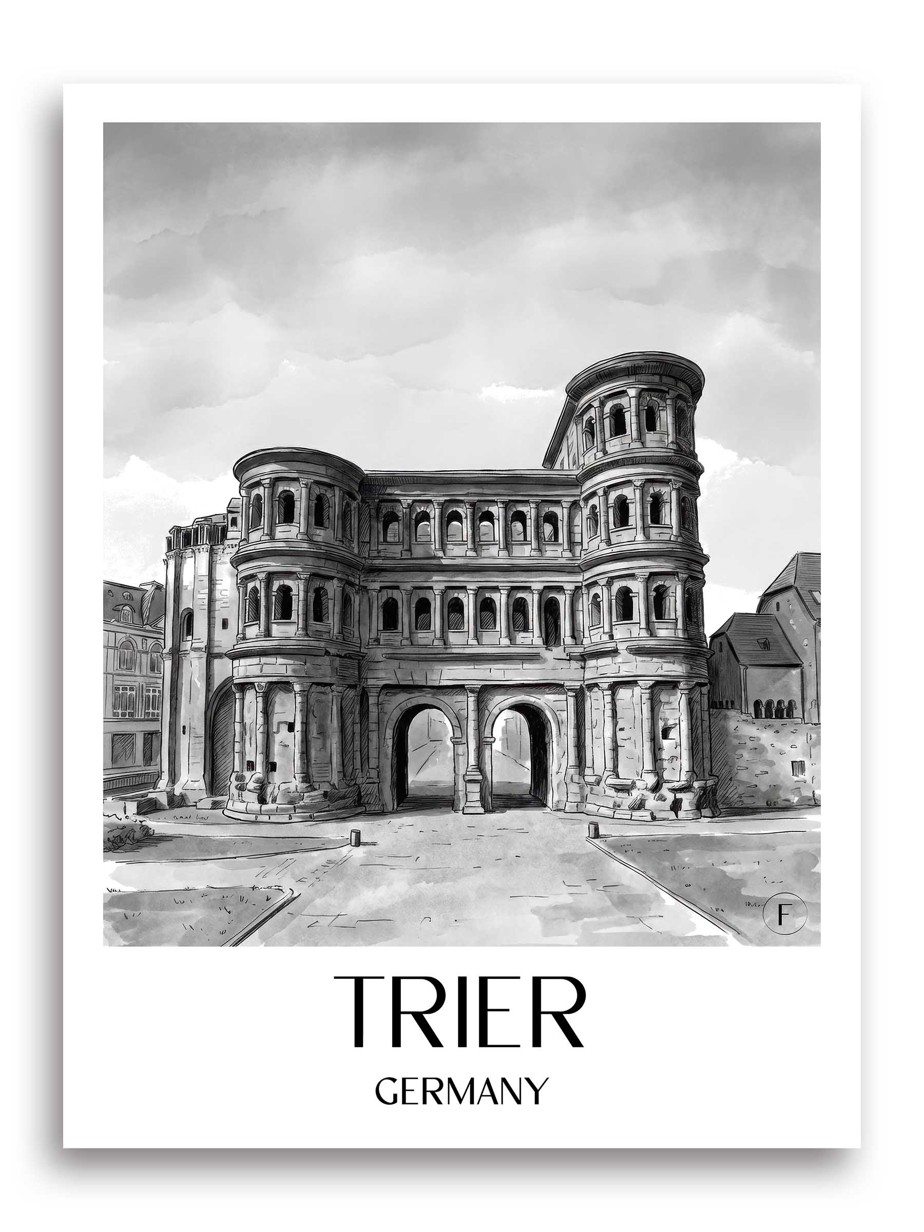 Trier Poster - - Deutschland Kunstdruck - Aquarell Schwarz-Weiß von A4 bis A1 - favplace