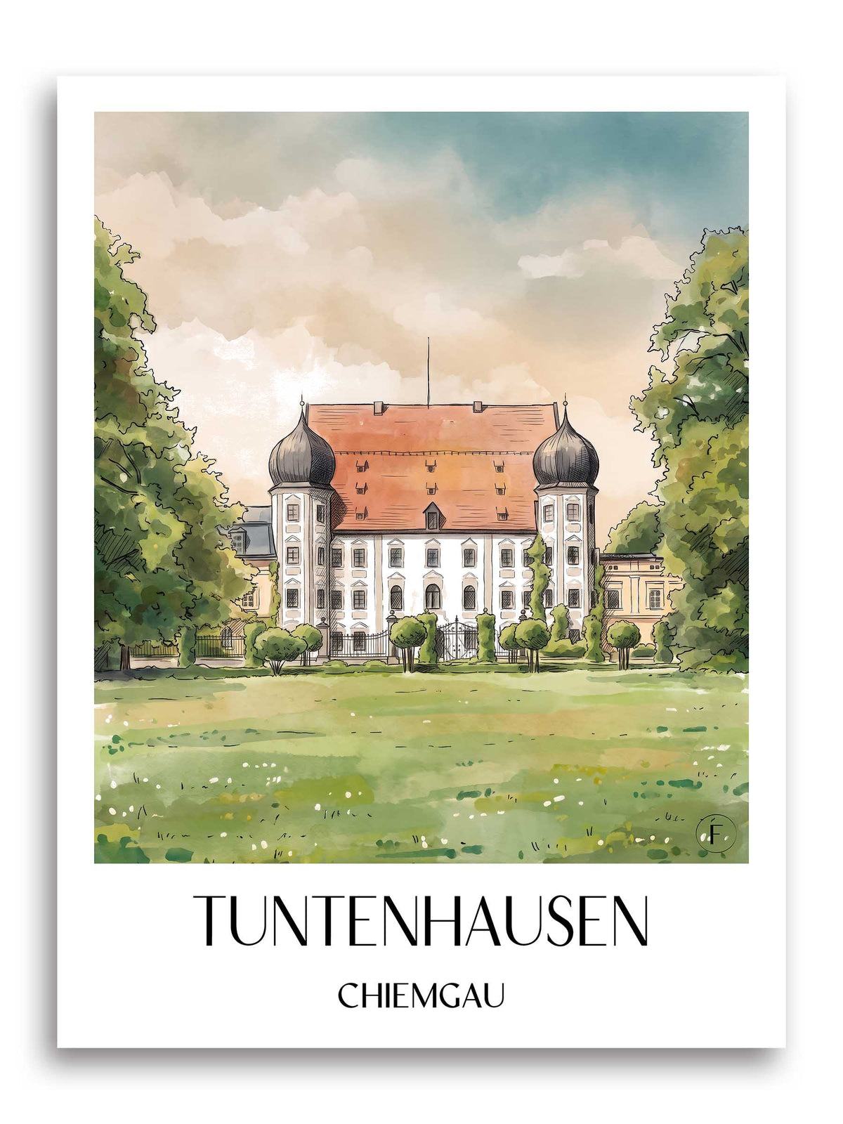 tuntenhausen-chiemgau-deutschland-poster-aquarell