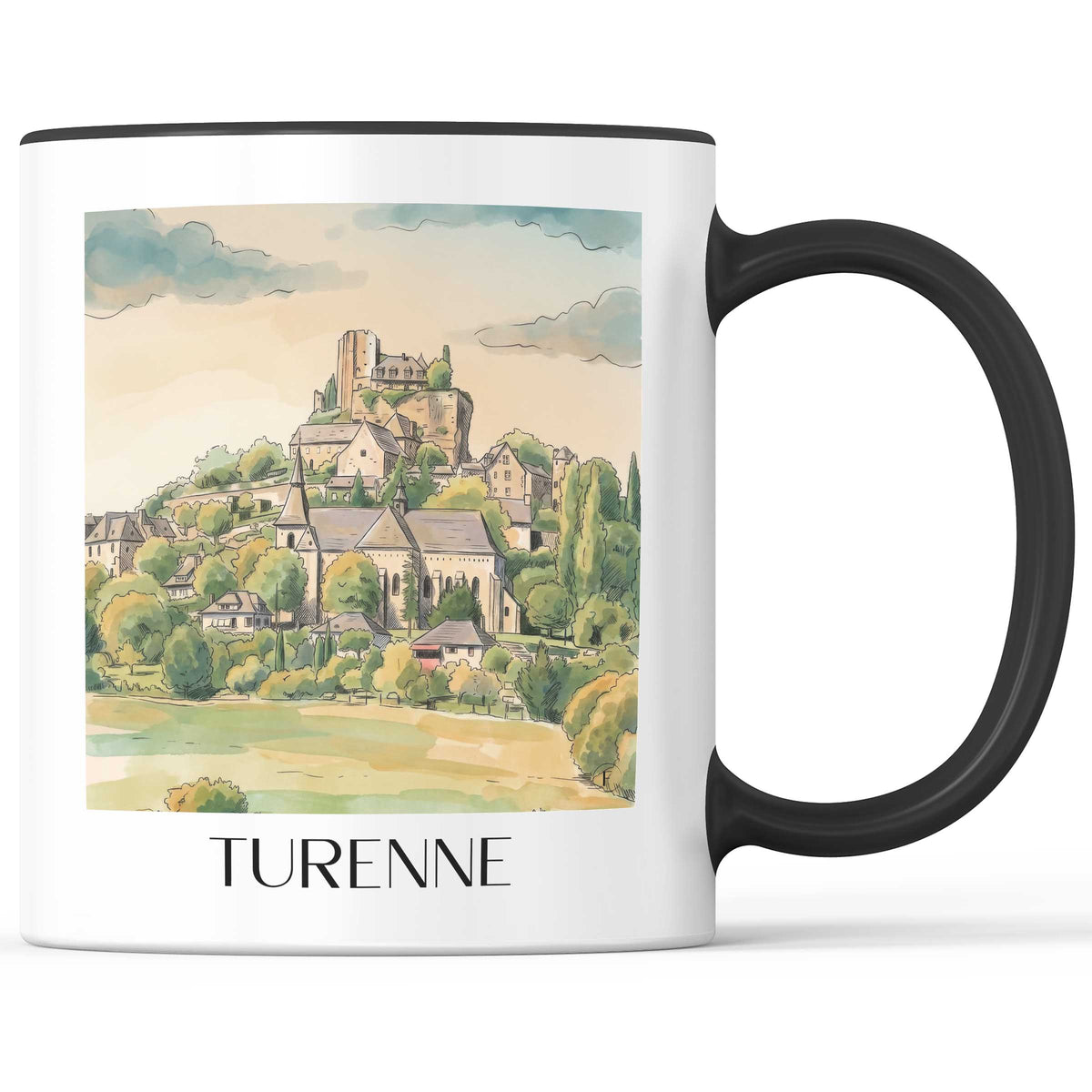 turenne-corrèze-frankreich-kaffeebecher-aquarell