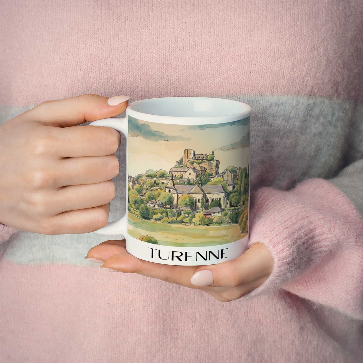 turenne-corrèze-frankreich-kaffeebecher-aquarell
