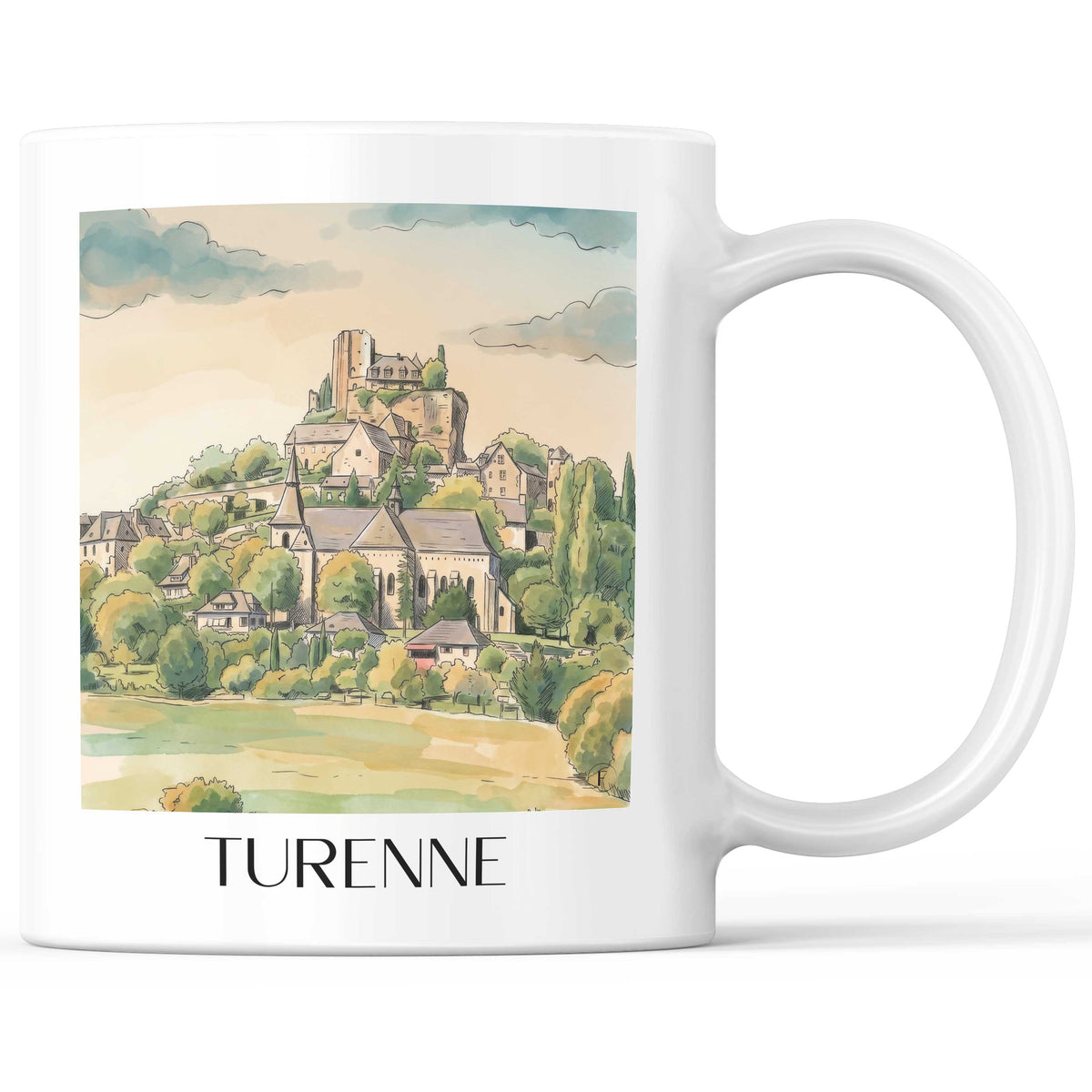 Turenne Kaffeebecher - Corrèze - Frankreich Becher - Kaffeetasse im Aquarell Stil - favplace