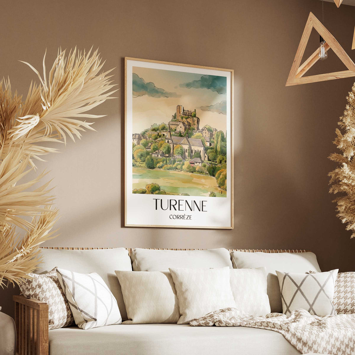 turenne-corrèze-frankreich-poster-aquarell