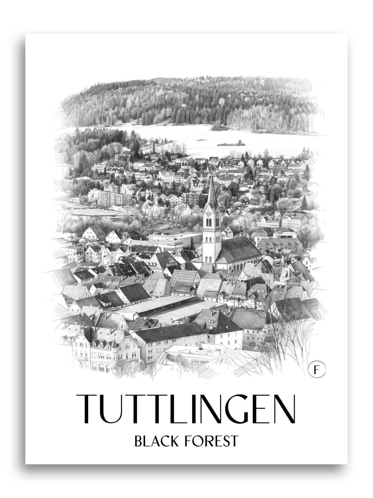 Tuttlingen Poster - Schwarzwald - Deutschland Kunstdruck - Zeichnung von A4 bis A1