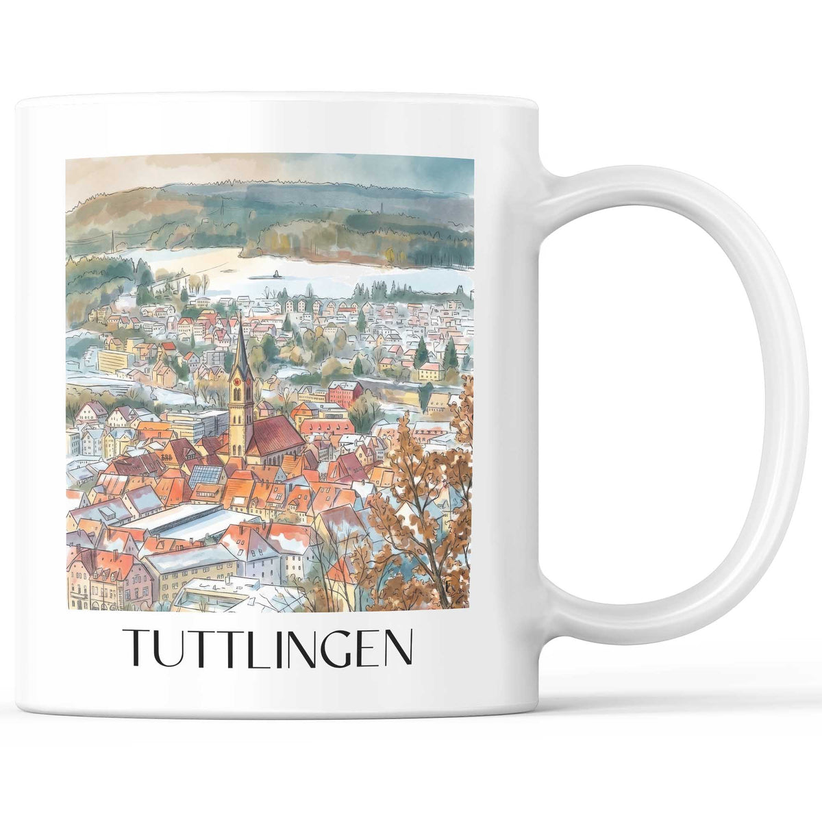 Tuttlingen (im Winter) Kaffeebecher - Schwarzwald - Deutschland Becher - Kaffeetasse im Aquarell Stil - favplace