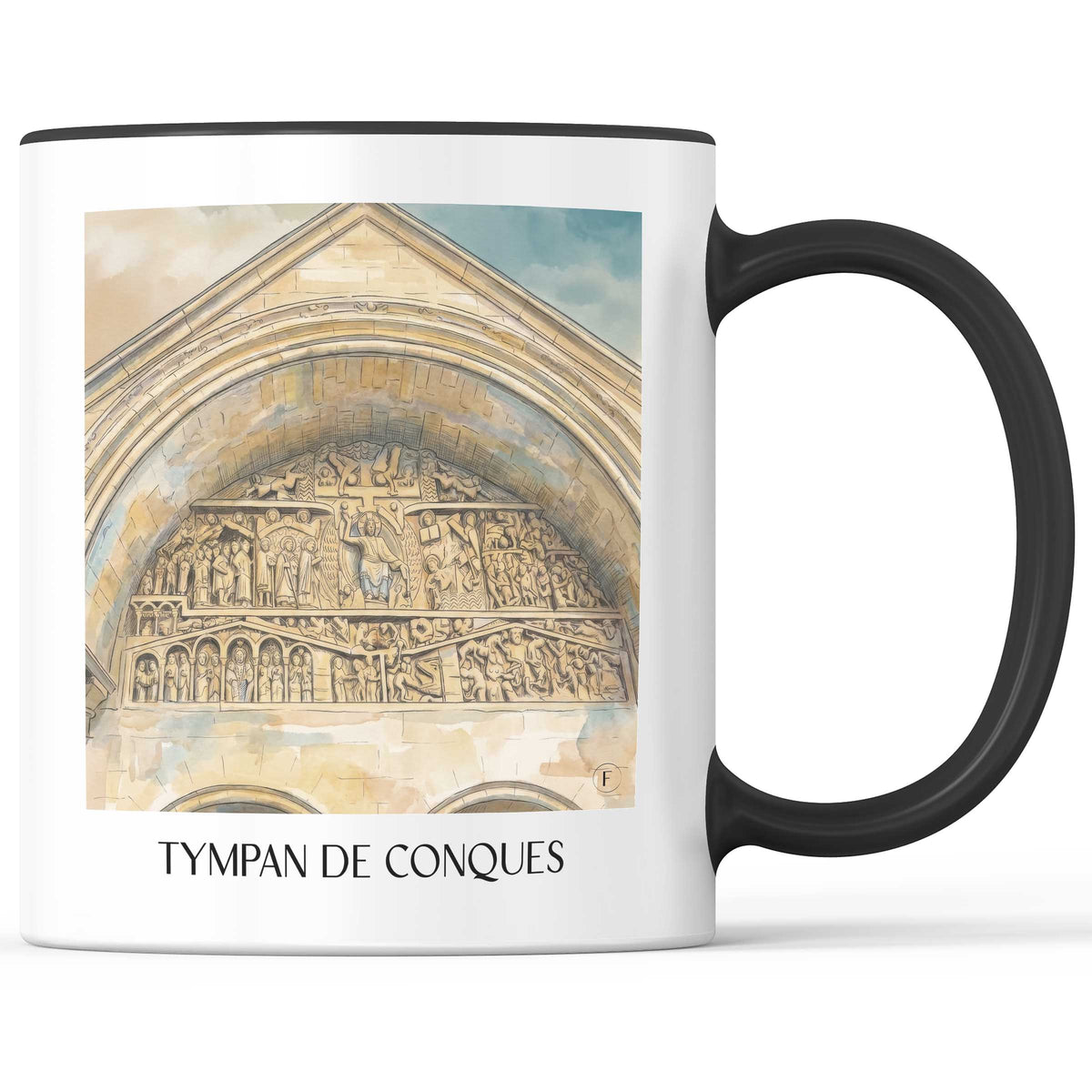 tympan-de-conques-vallée-du-lot-frankreich-kaffeebecher-aquarell