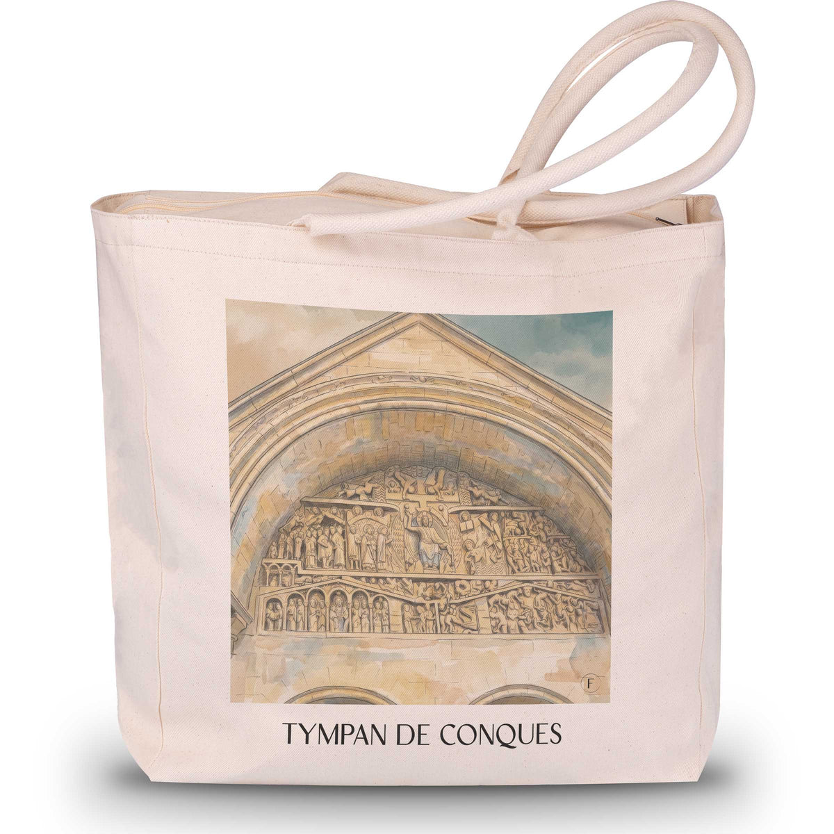 tympan-de-conques-vallée-du-lot-frankreich-einkaufstasche-aquarell