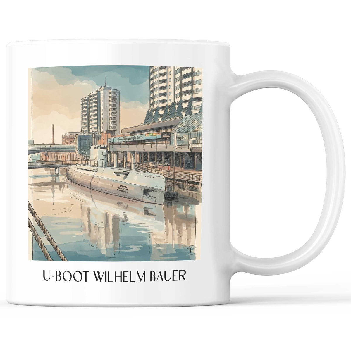 U-Boot Wilhelm Bauer Kaffeebecher - Bremerhaven - Deutschland Becher - Kaffeetasse im Aquarell Stil - favplace