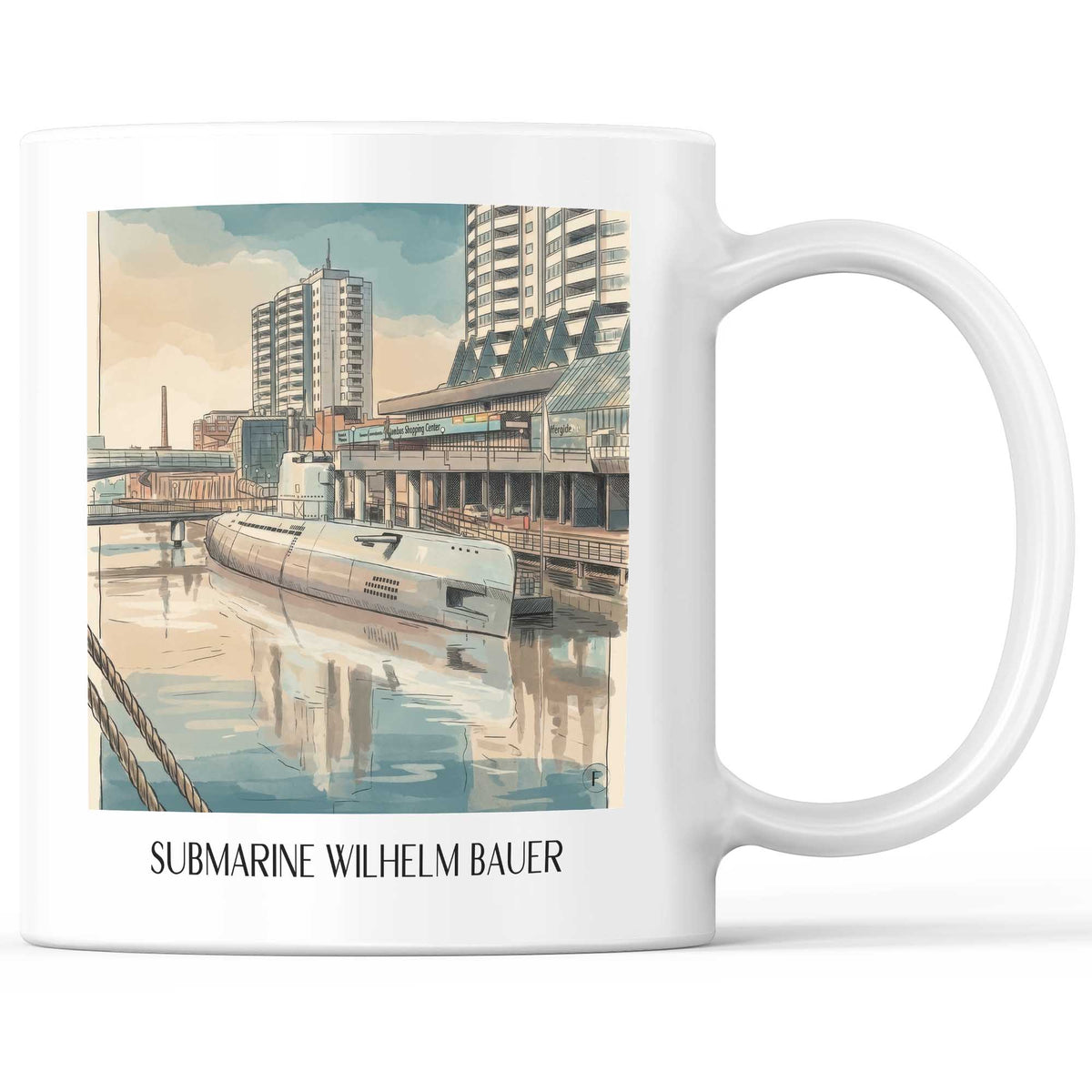 U-Boot Wilhelm Bauer Kaffeebecher - Bremerhaven - Deutschland Becher - Kaffeetasse im Aquarell Stil - favplace
