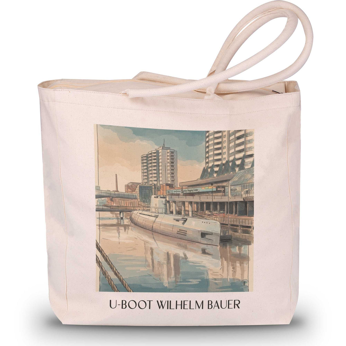 u-boot-wilhelm-bauer-bremerhaven-deutschland-einkaufstasche-aquarell