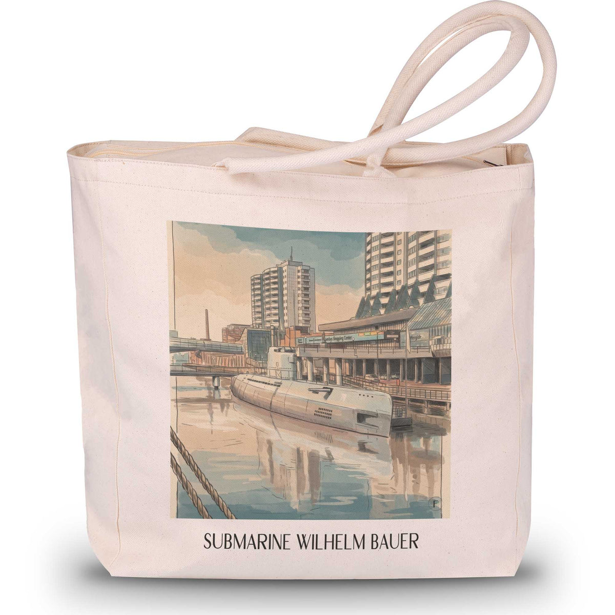 U-Boot Wilhelm Bauer Shopping Tasche - Bremerhaven - Deutschland Tote Bag - Einkaufstasche im Aquarell Stil - favplace