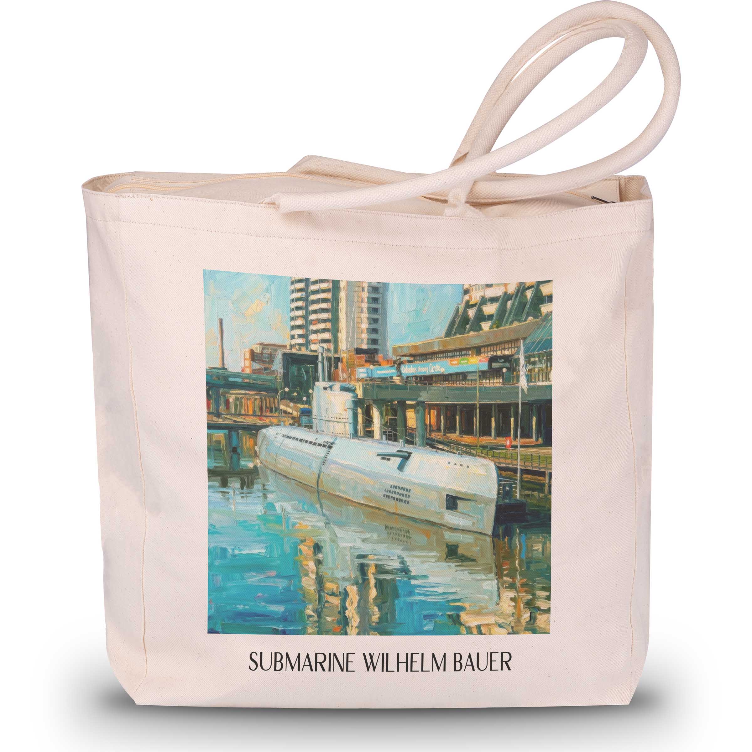 U-Boot Wilhelm Bauer Shopping Tasche - Bremerhaven - Deutschland Tote Bag - Einkaufstasche im Ölgemälde Stil - favplace