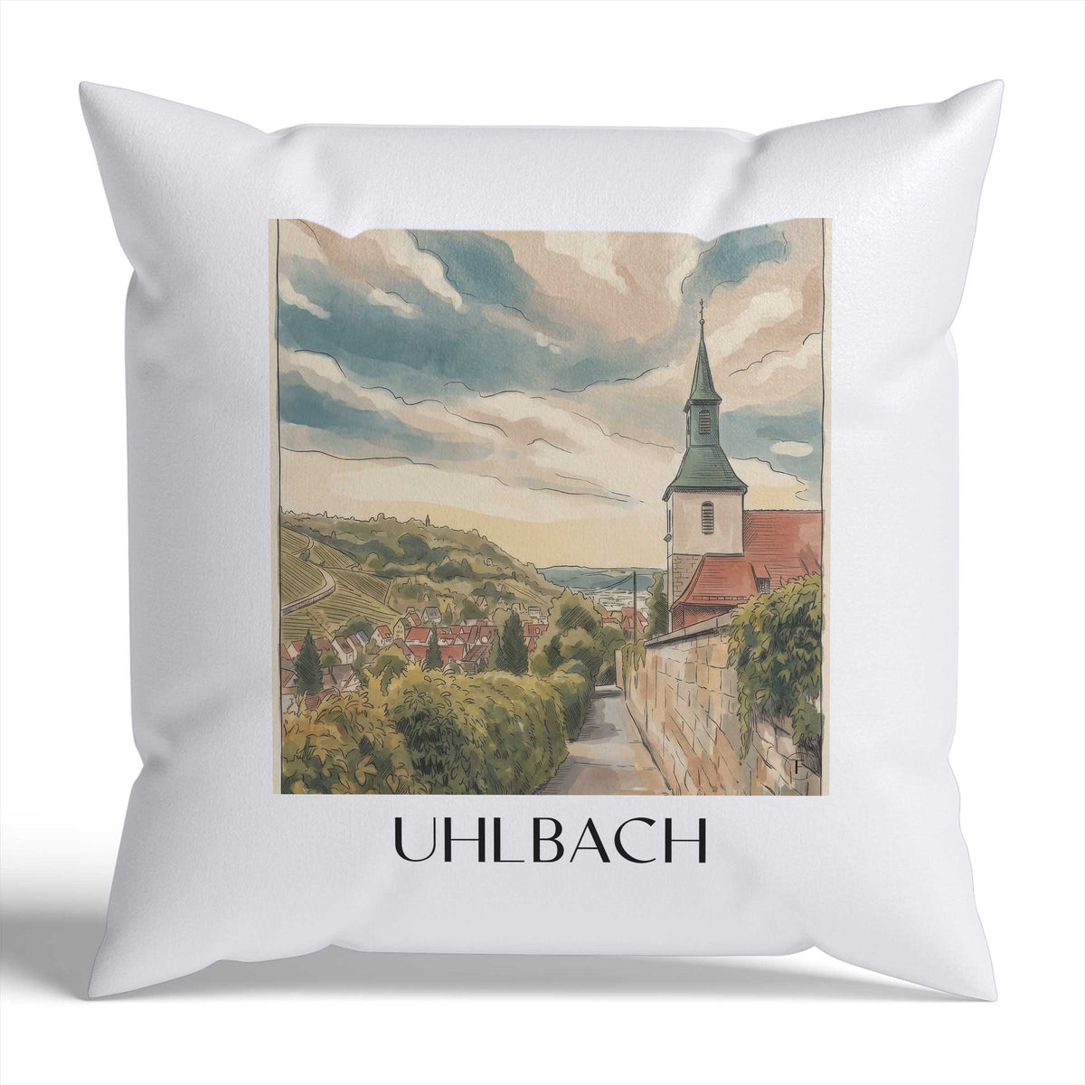Uhlbach Kissenhülle - Zierkissen Bezug - Stuttgart - Deutschland Kissen bzw. Kissenbezug im Aquarell Stil - favplace