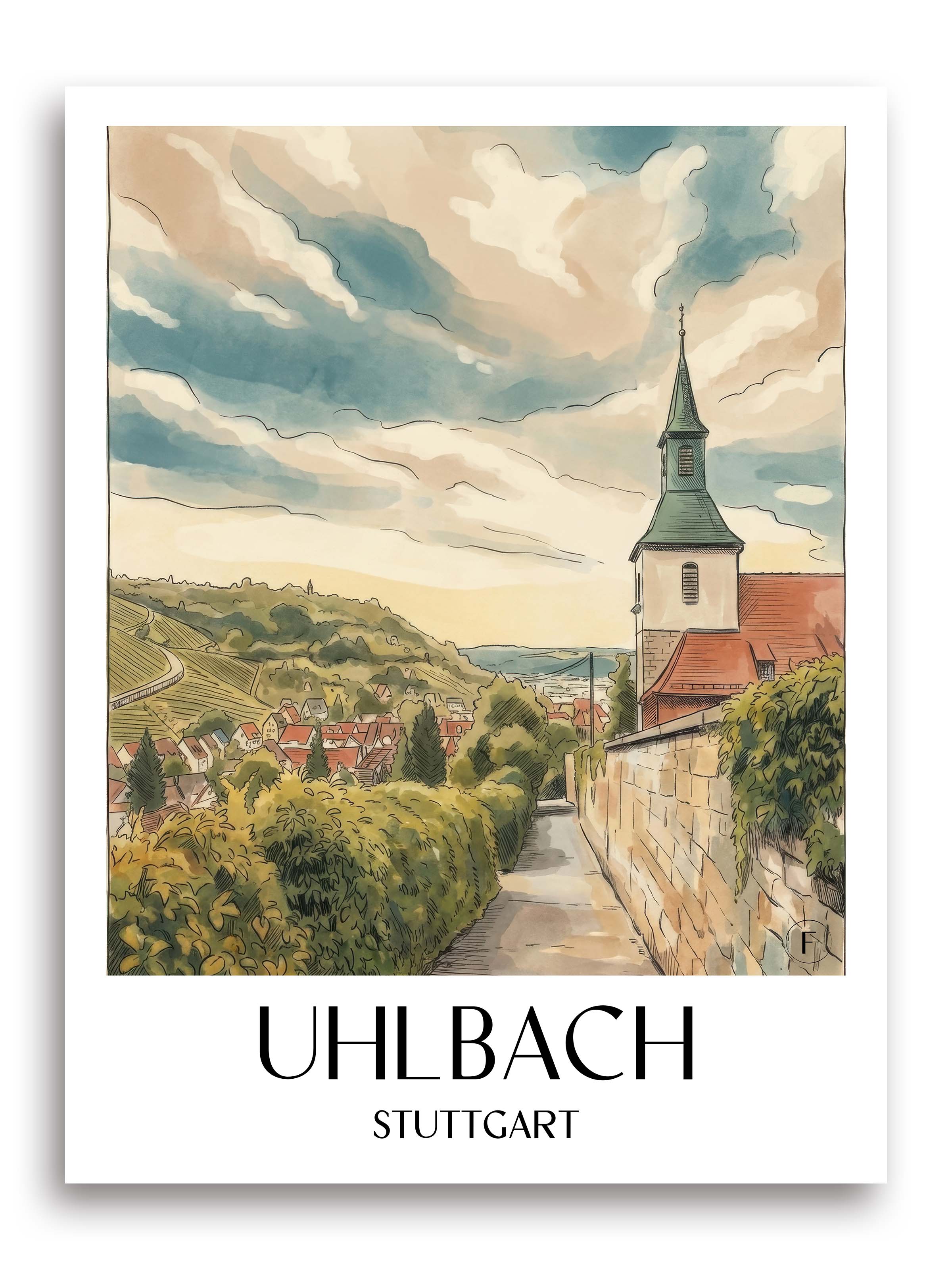 Uhlbach Poster - Stuttgart - Deutschland Kunstdruck - Aquarell von A4 bis A1 - favplace