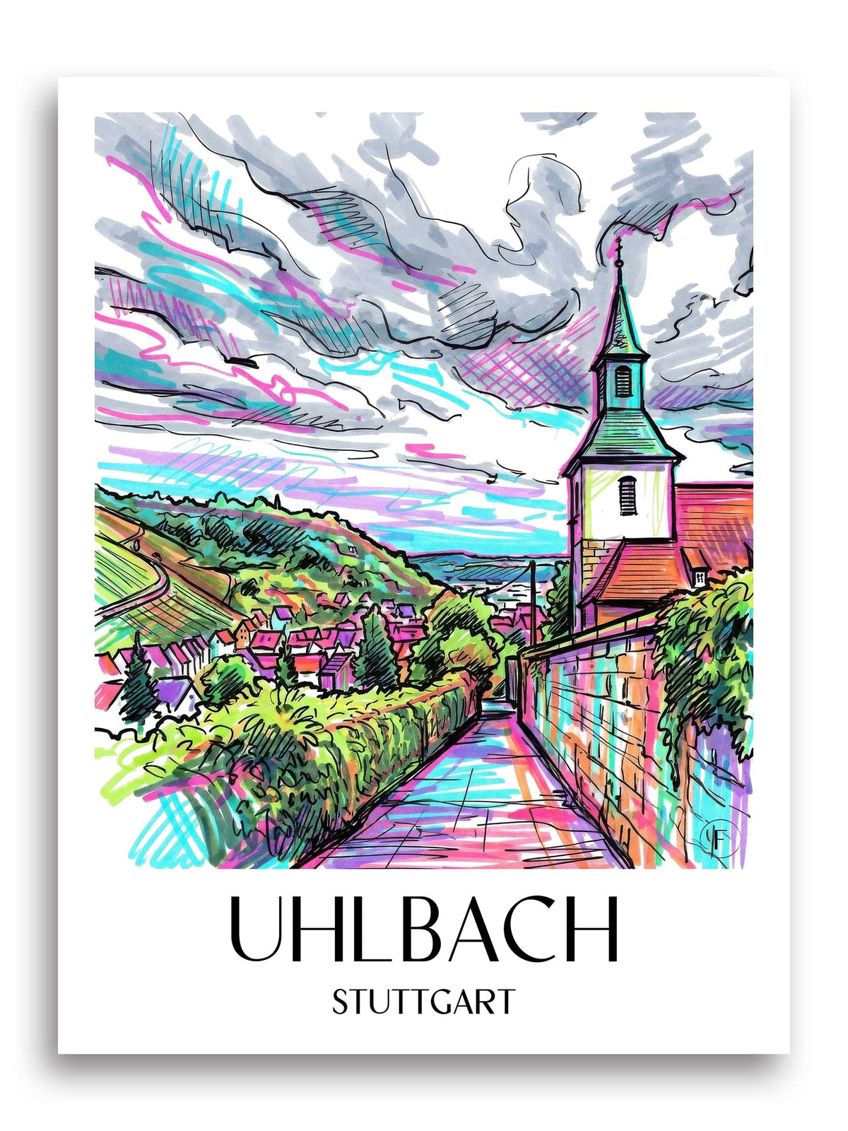 Uhlbach Poster - Stuttgart - Deutschland Kunstdruck - Tag Graffiti von A4 bis A1 - favplace