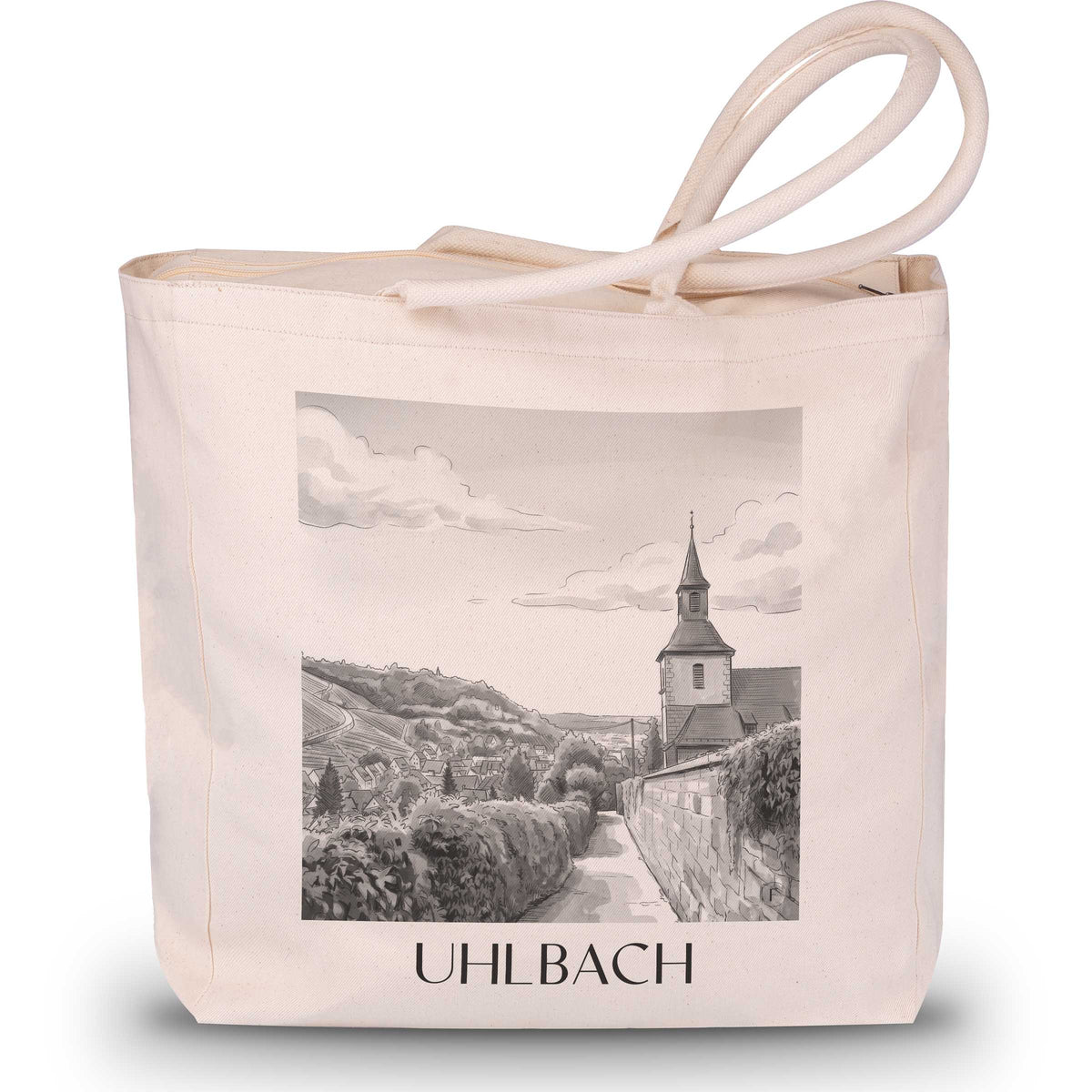 Uhlbach Shopping Tasche - Stuttgart - Deutschland Tote Bag - Einkaufstasche im Aquarell Schwarz-Weiß Stil - favplace