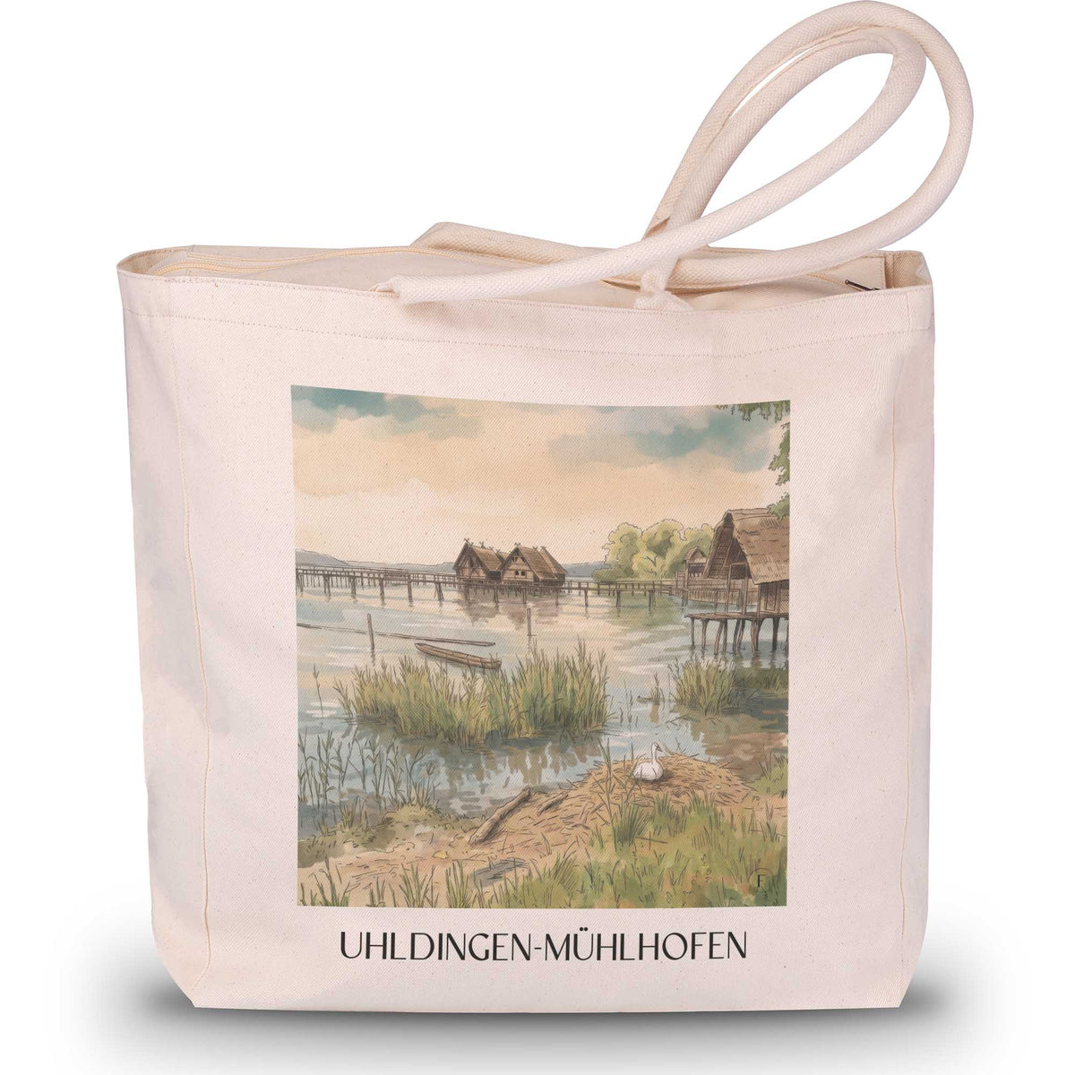 Uhldingen-Mühlhofen Shopping Tasche - Bodensee - Deutschland Tote Bag - Einkaufstasche im Aquarell Stil - favplace