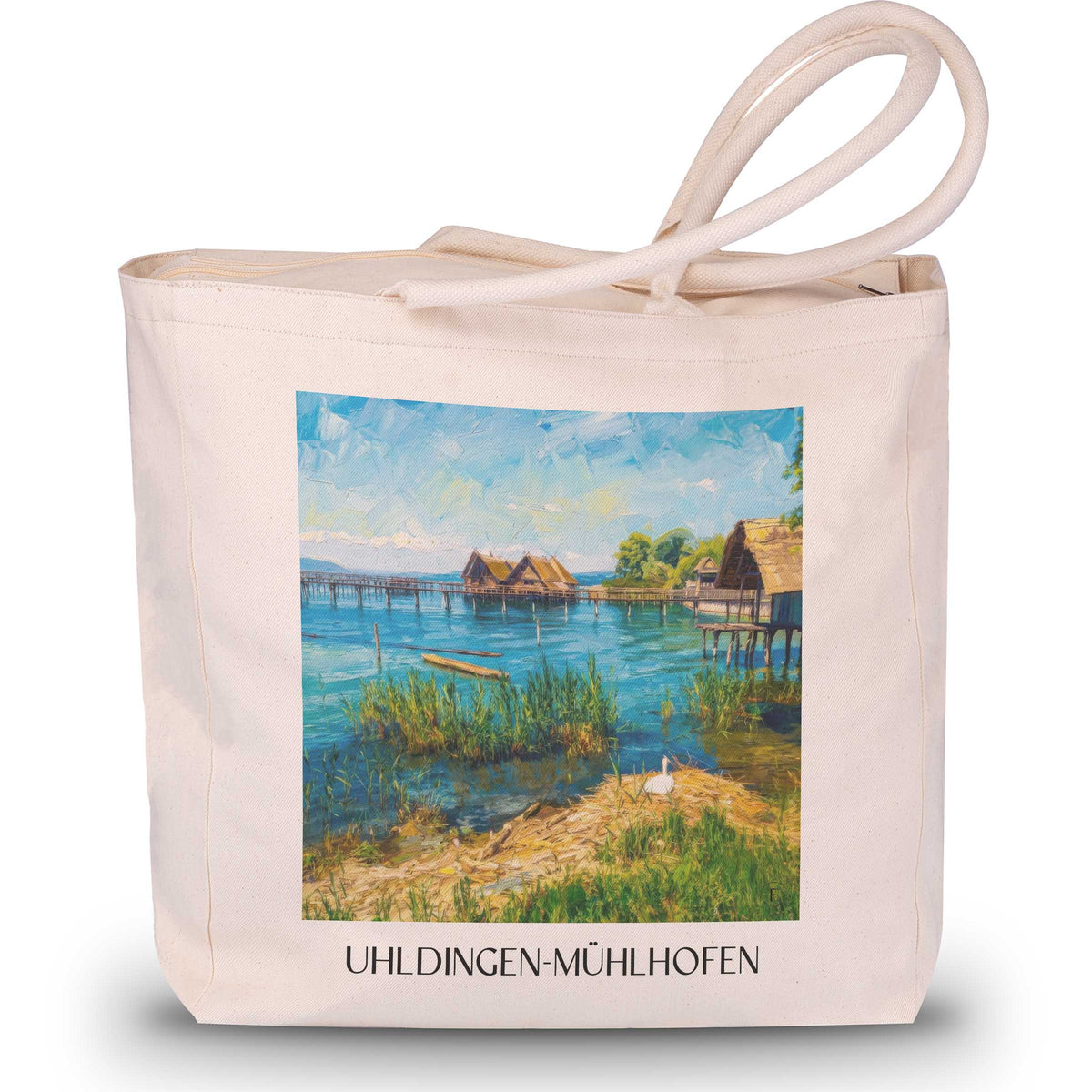 Uhldingen-Mühlhofen Shopping Tasche - Bodensee - Deutschland Tote Bag - Einkaufstasche im Ölgemälde Stil - favplace