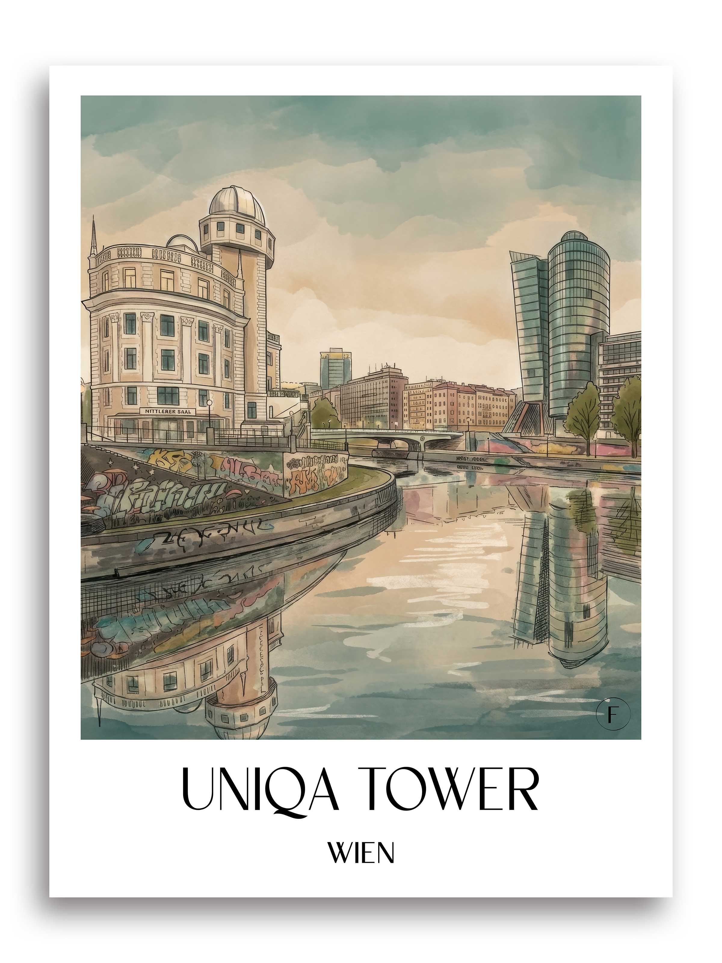 uniqa-tower-wien-österreich-poster-aquarell
