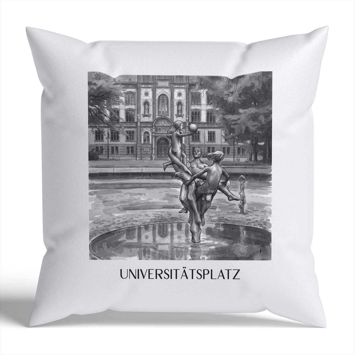 universitätsplatz-rostock-deutschland-kissenbezug-aquarell-schwarz-weiss