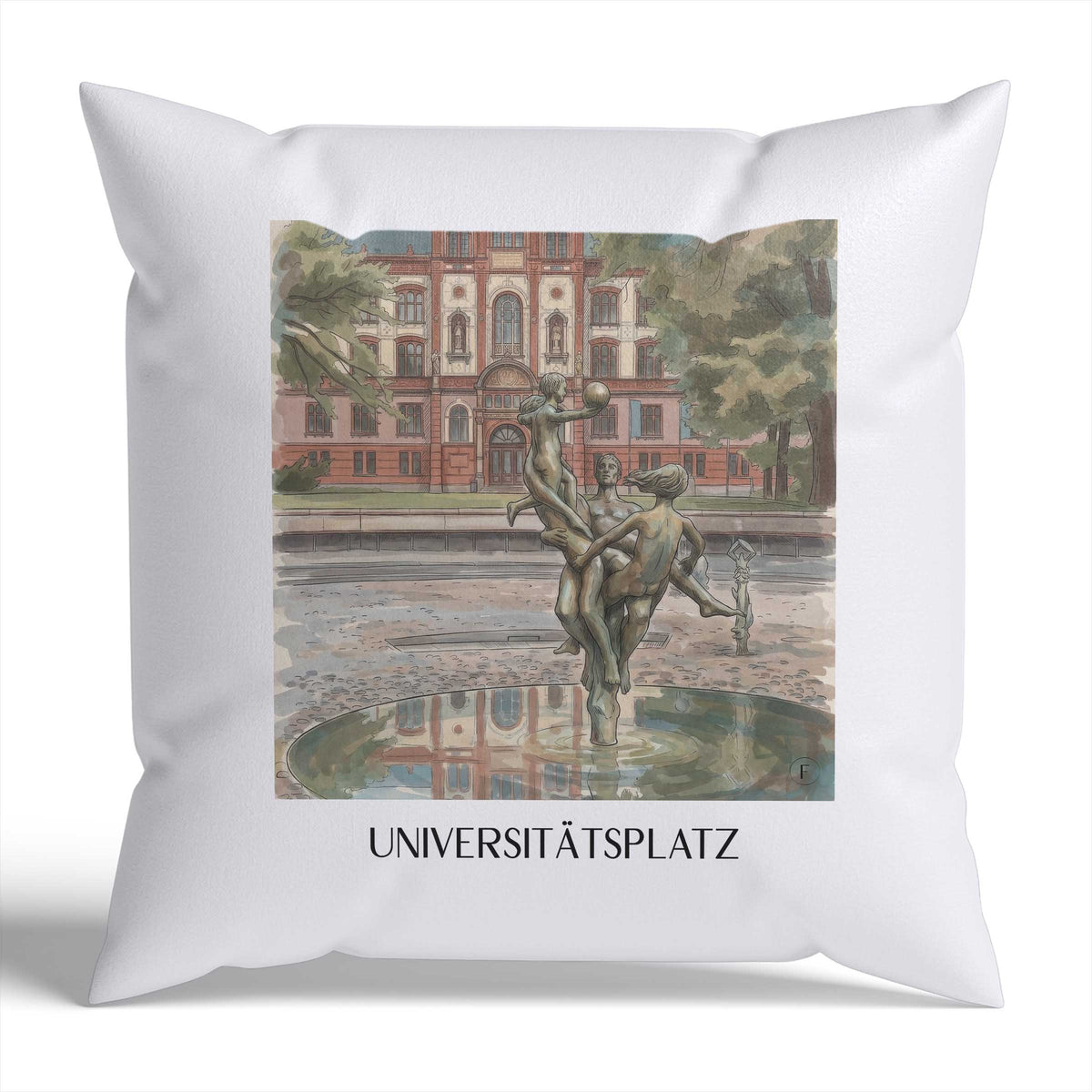 universitätsplatz-rostock-deutschland-kissenbezug-aquarell