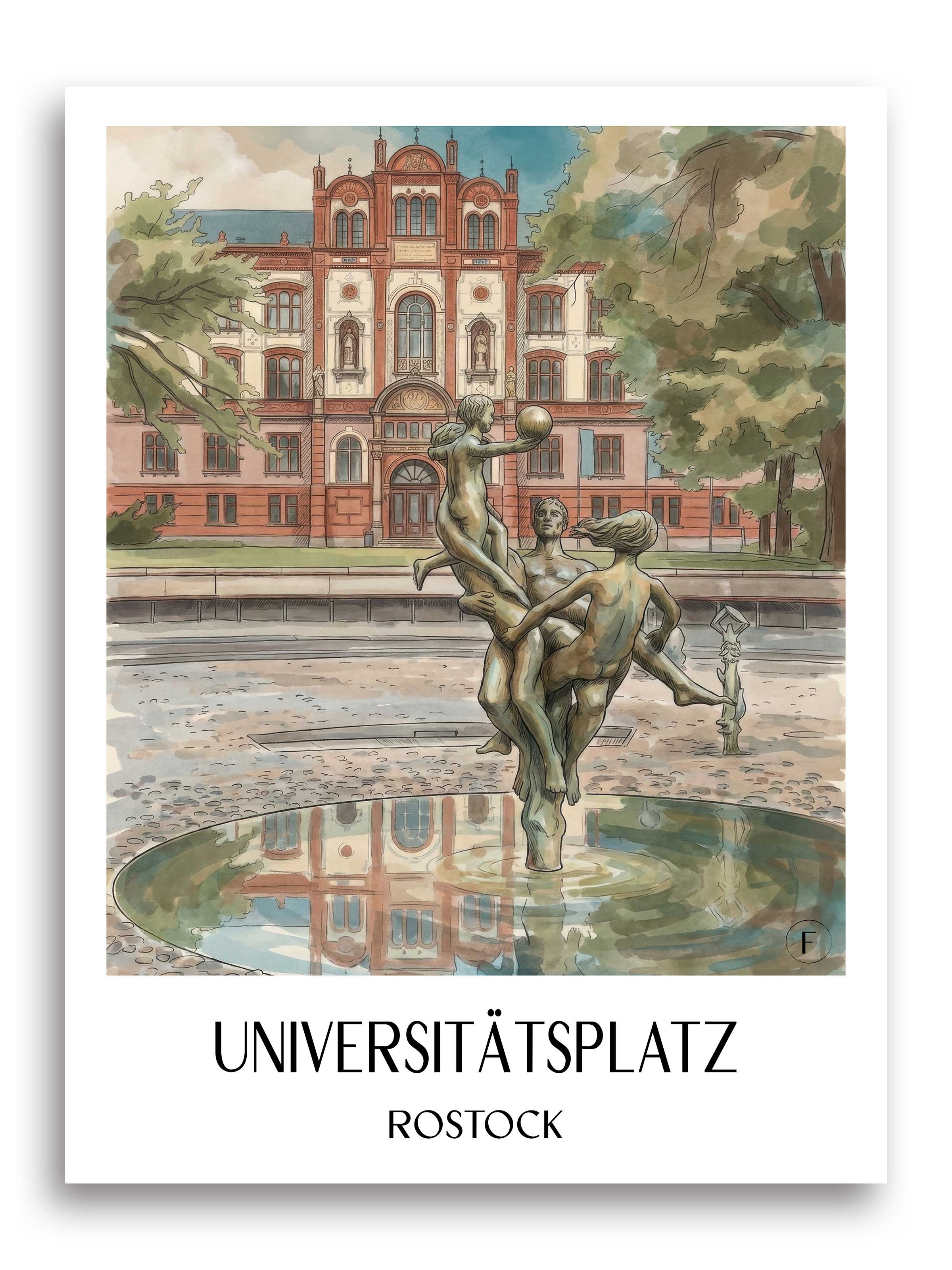universitätsplatz-rostock-deutschland-poster-aquarell