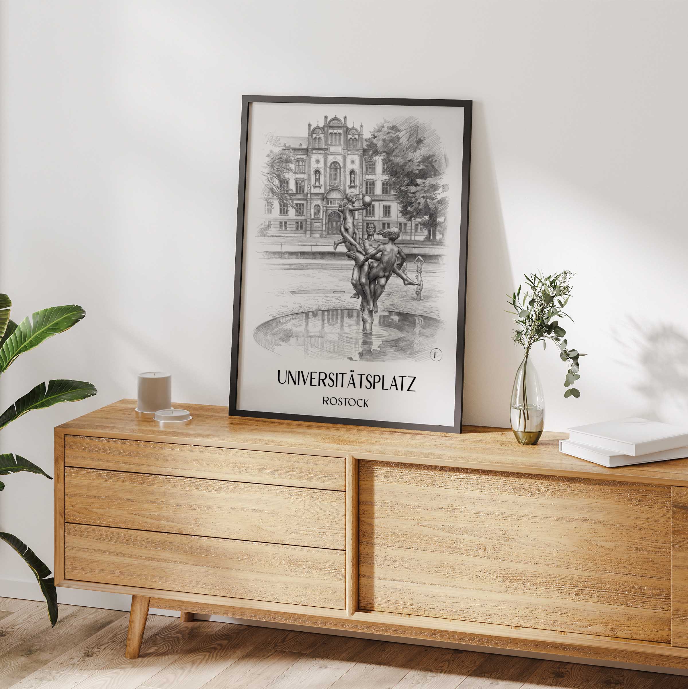 universitätsplatz-rostock-deutschland-poster-bleistift-zeichnung-drawing