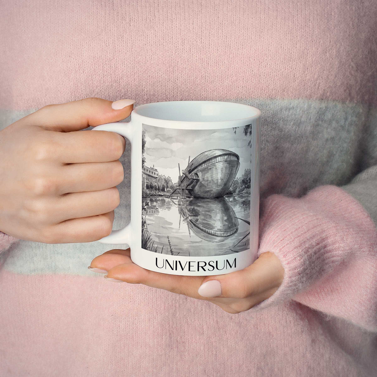 universum-bremen-deutschland-kaffeebecher-aquarell-schwarz-weiss