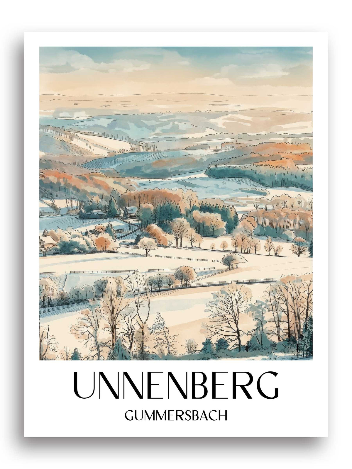 Unnenberg Poster - Gummersbach - Deutschland Kunstdruck - Aquarell von A4 bis A1 - favplace