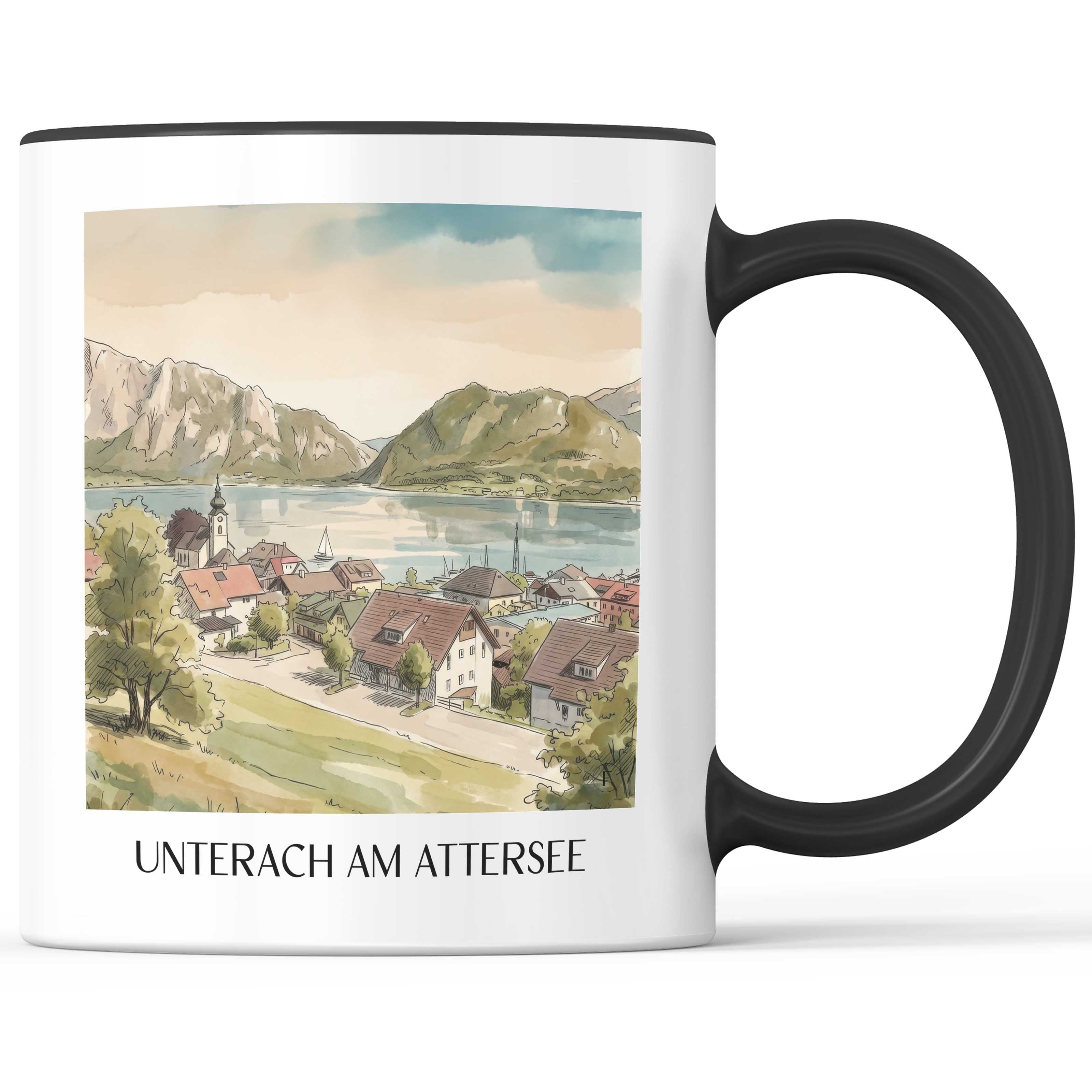 Unterach am Attersee Kaffeebecher - Österreich - Österreich Becher - Kaffeetasse im Aquarell Stil - favplace