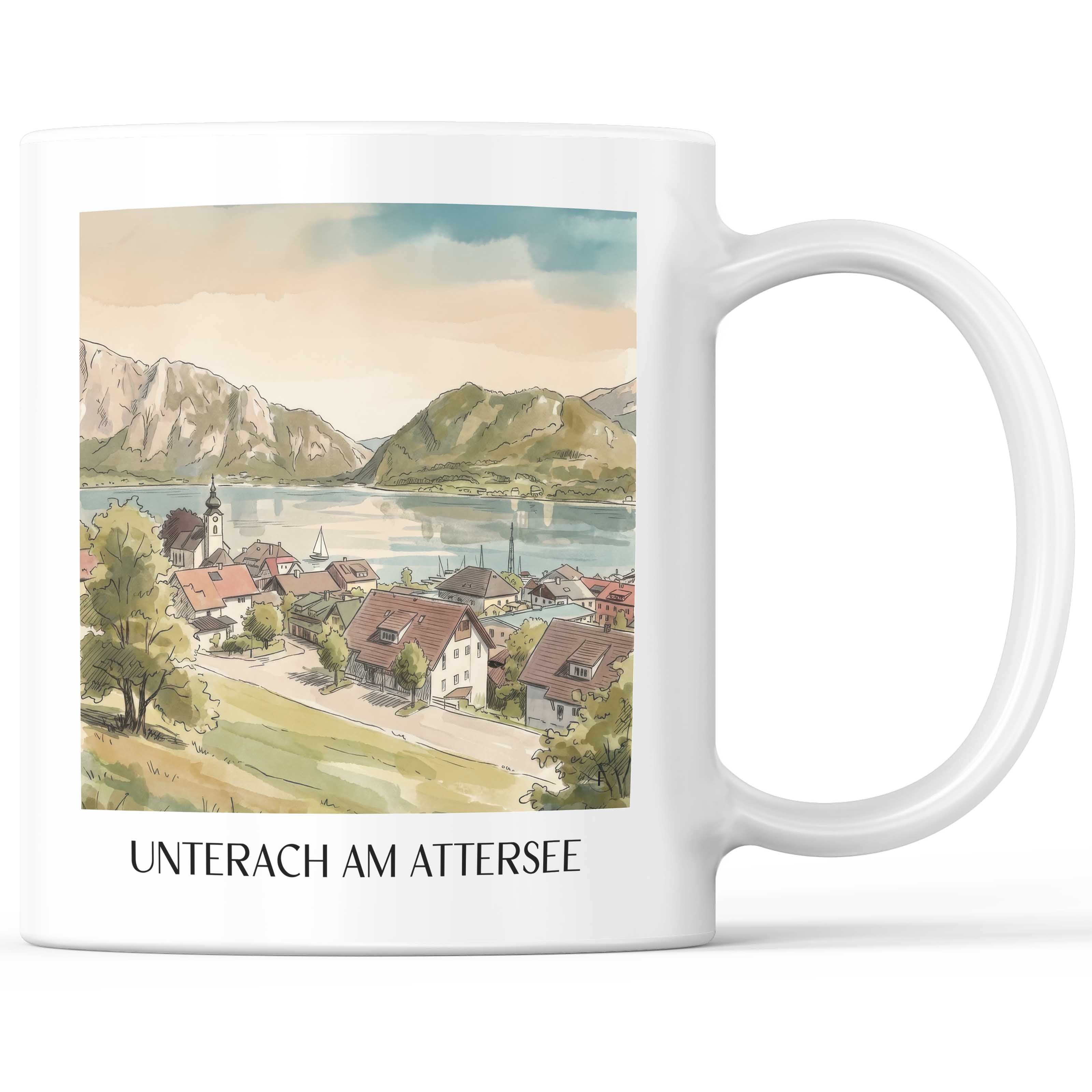 Unterach am Attersee Kaffeebecher - Österreich - Österreich Becher - Kaffeetasse im Aquarell Stil - favplace