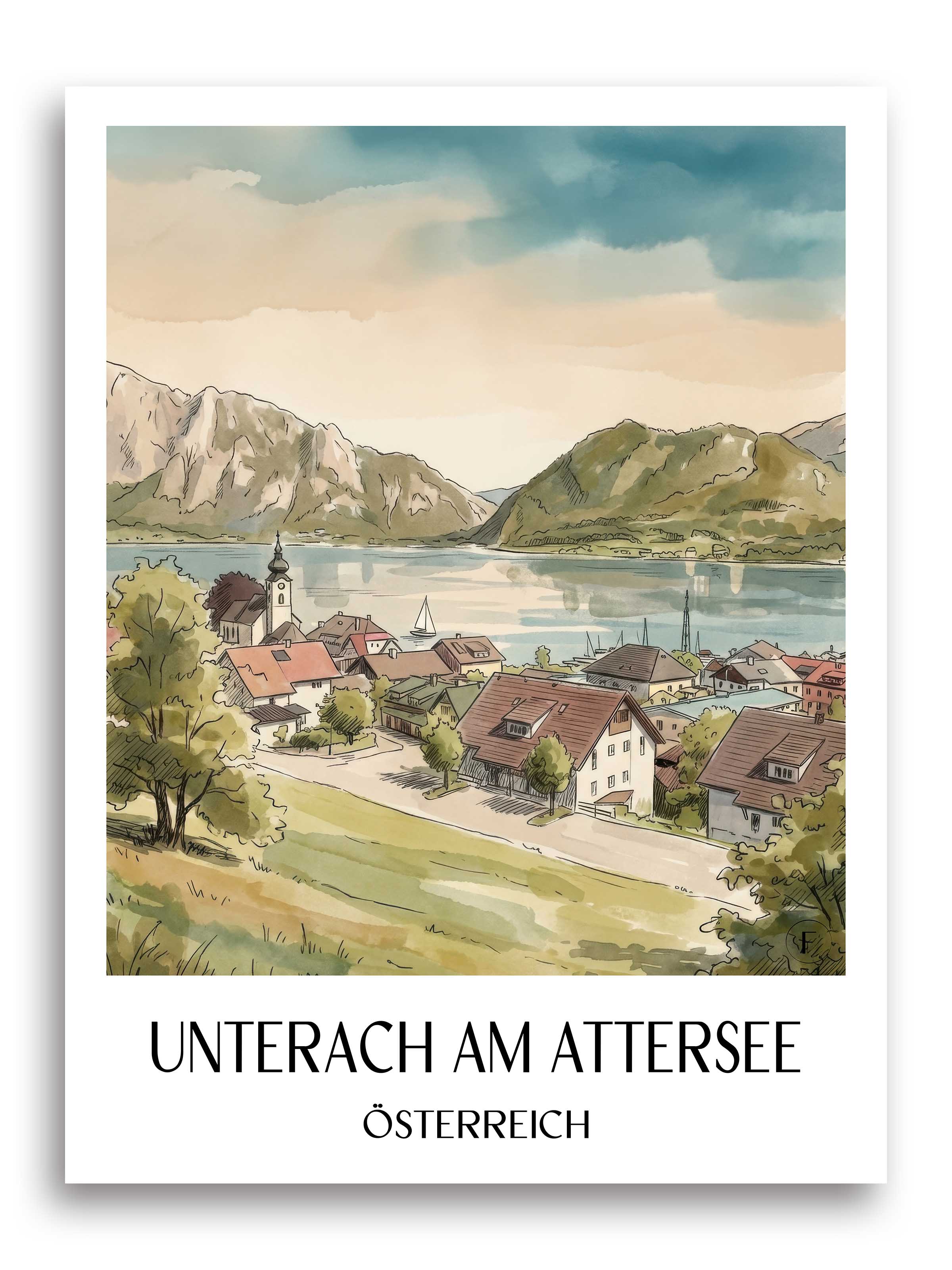 unterach-am-attersee-österreich-österreich-poster-aquarell