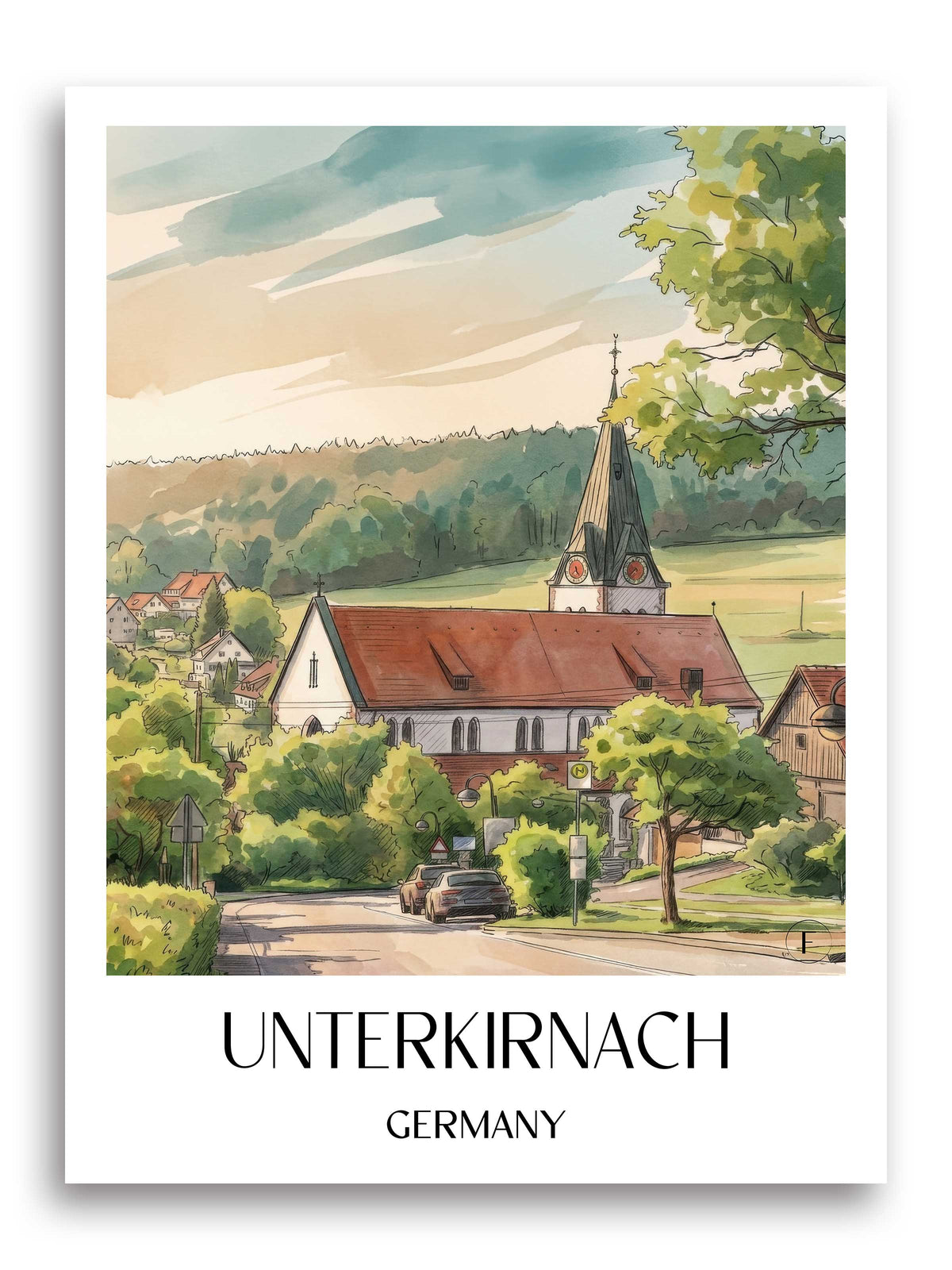 Unterkirnach Poster - Schwarzwald - Deutschland Kunstdruck - Aquarell von A4 bis A1 - favplace