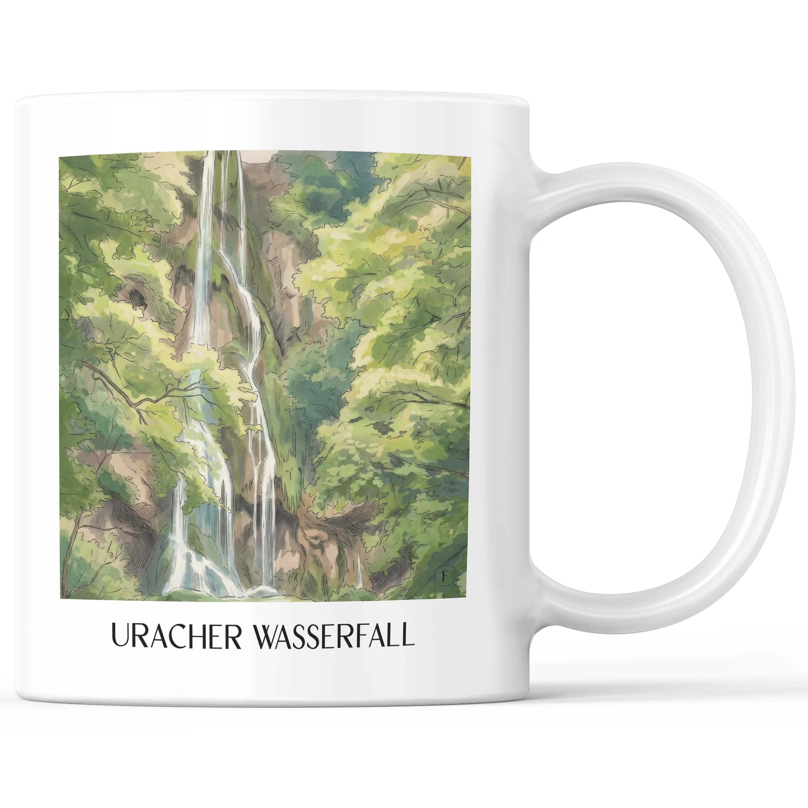 Uracher Wasserfall Kaffeebecher - Schwäbische Alb - Deutschland Becher - Kaffeetasse im Aquarell Stil - favplace