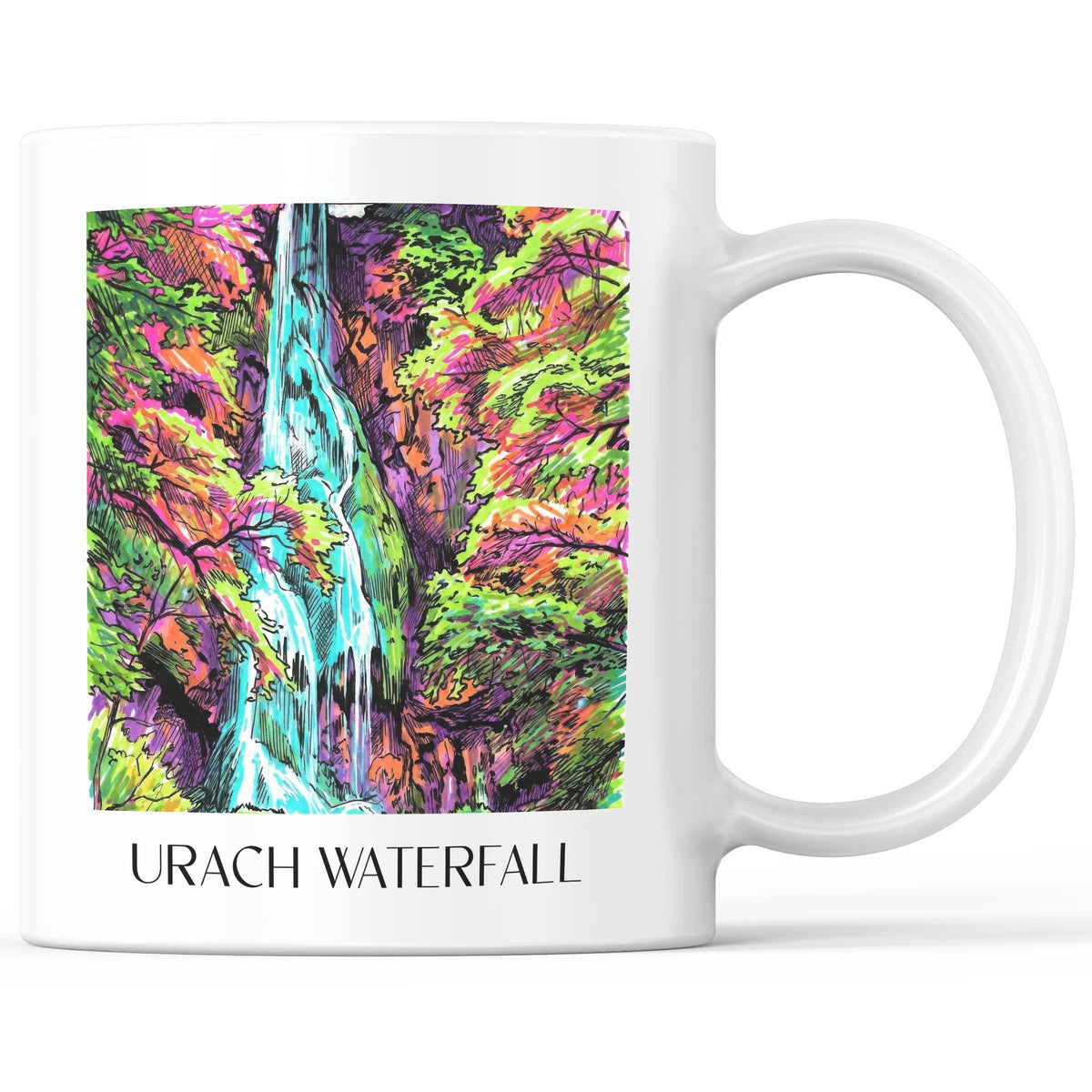 Uracher Wasserfall Kaffeebecher - Schwäbische Alb - Deutschland Becher - Kaffeetasse im Tag Graffiti Stil - favplace