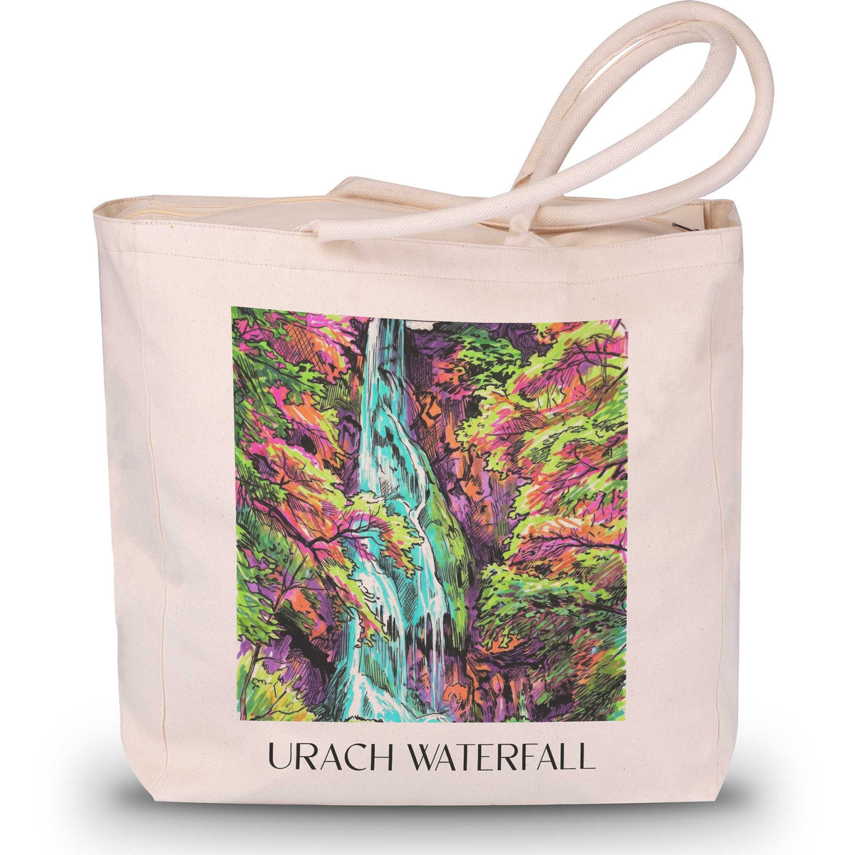 Uracher Wasserfall Shopping Tasche - Schwäbische Alb - Deutschland Tote Bag - Einkaufstasche im Tag Graffiti Stil - favplace