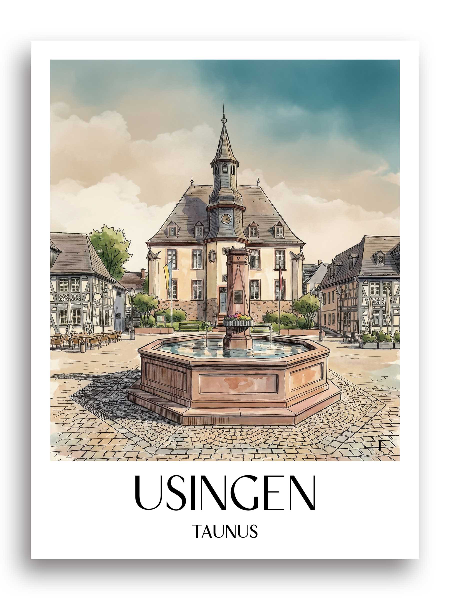 usingen-taunus-deutschland-poster-aquarell