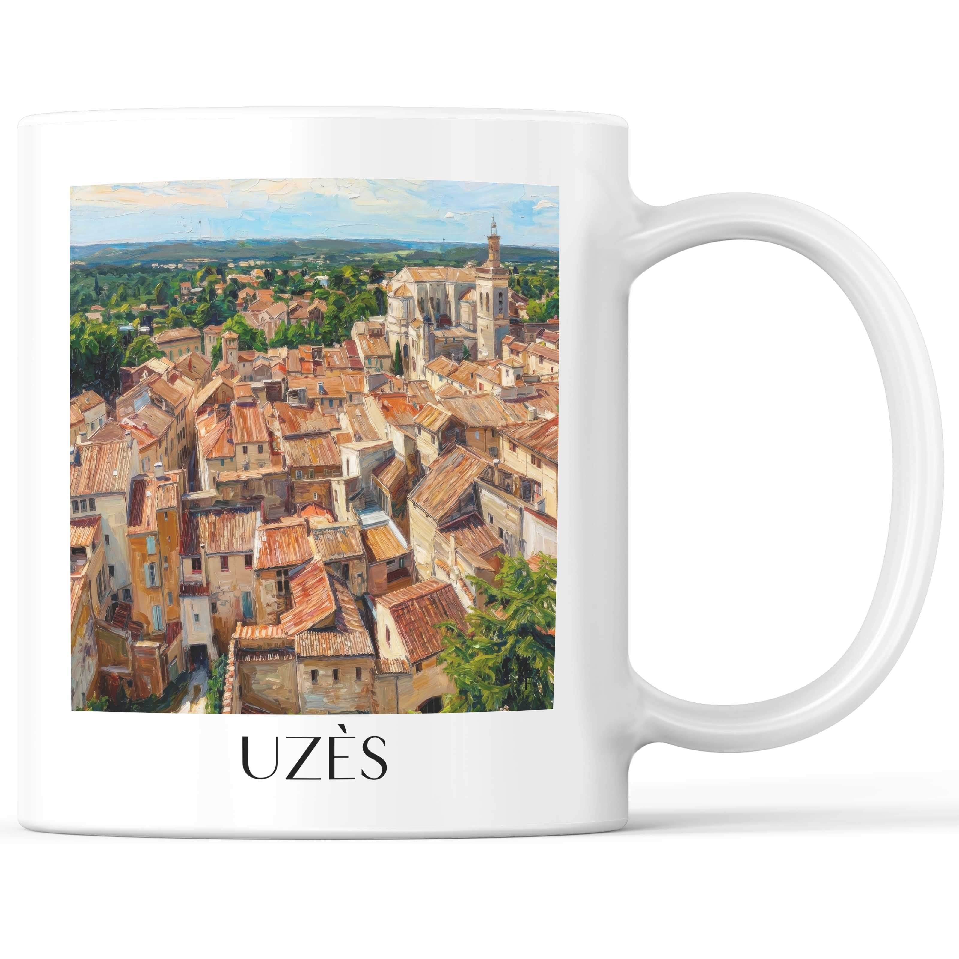 Uzès Kaffeebecher - Okzitanien - Frankreich Becher - Kaffeetasse im Ölgemälde Stil - favplace