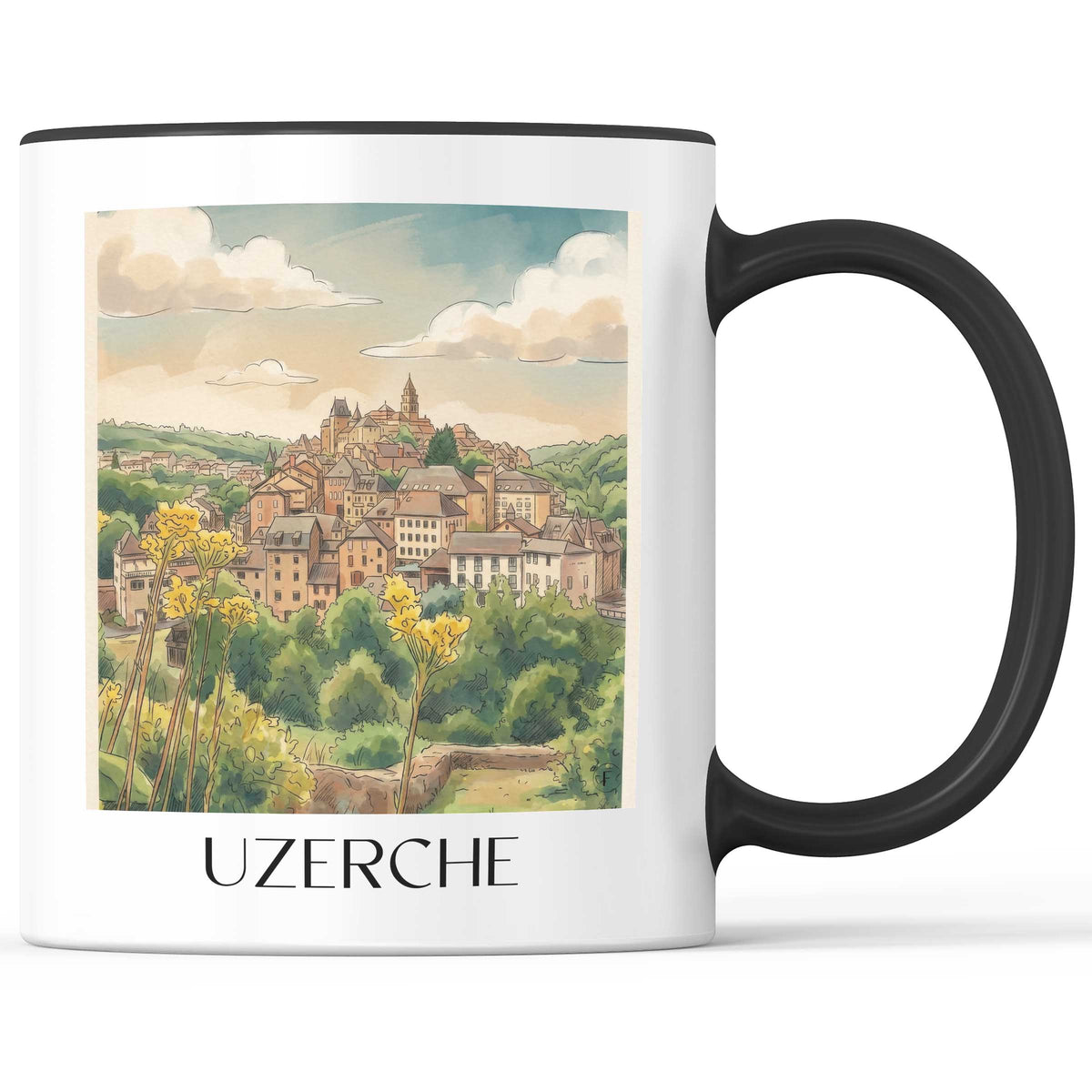 Uzerche Kaffeebecher - Corrèze - Frankreich Becher - Kaffeetasse im Aquarell Stil - favplace