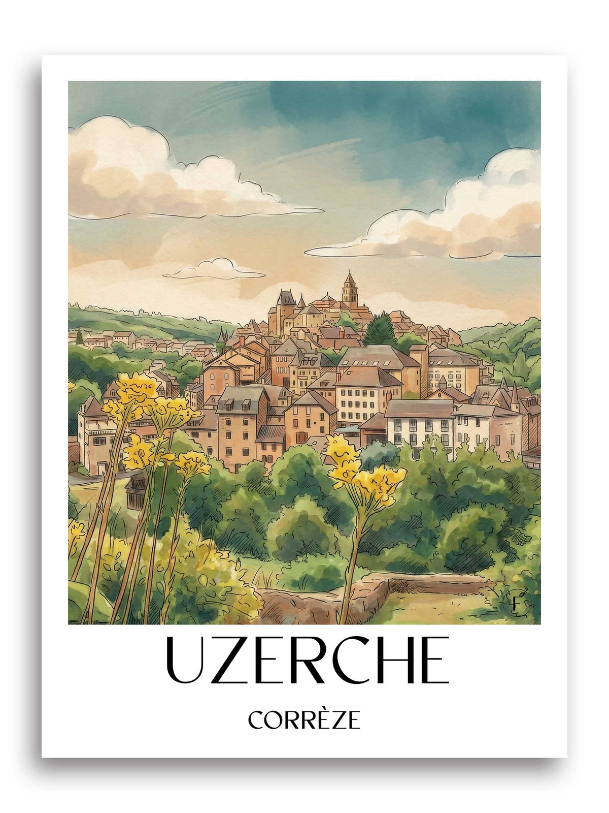 uzerche-corrèze-frankreich-poster-aquarell