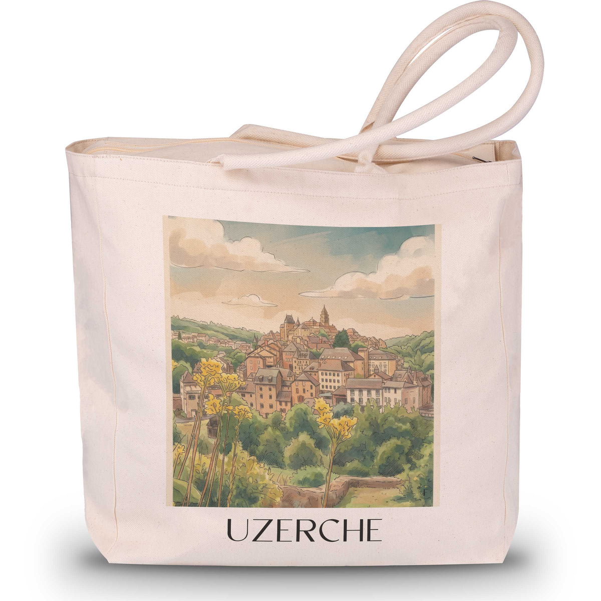 Uzerche Shopping Tasche - Corrèze - Frankreich Tote Bag - Einkaufstasche im Aquarell Stil - favplace