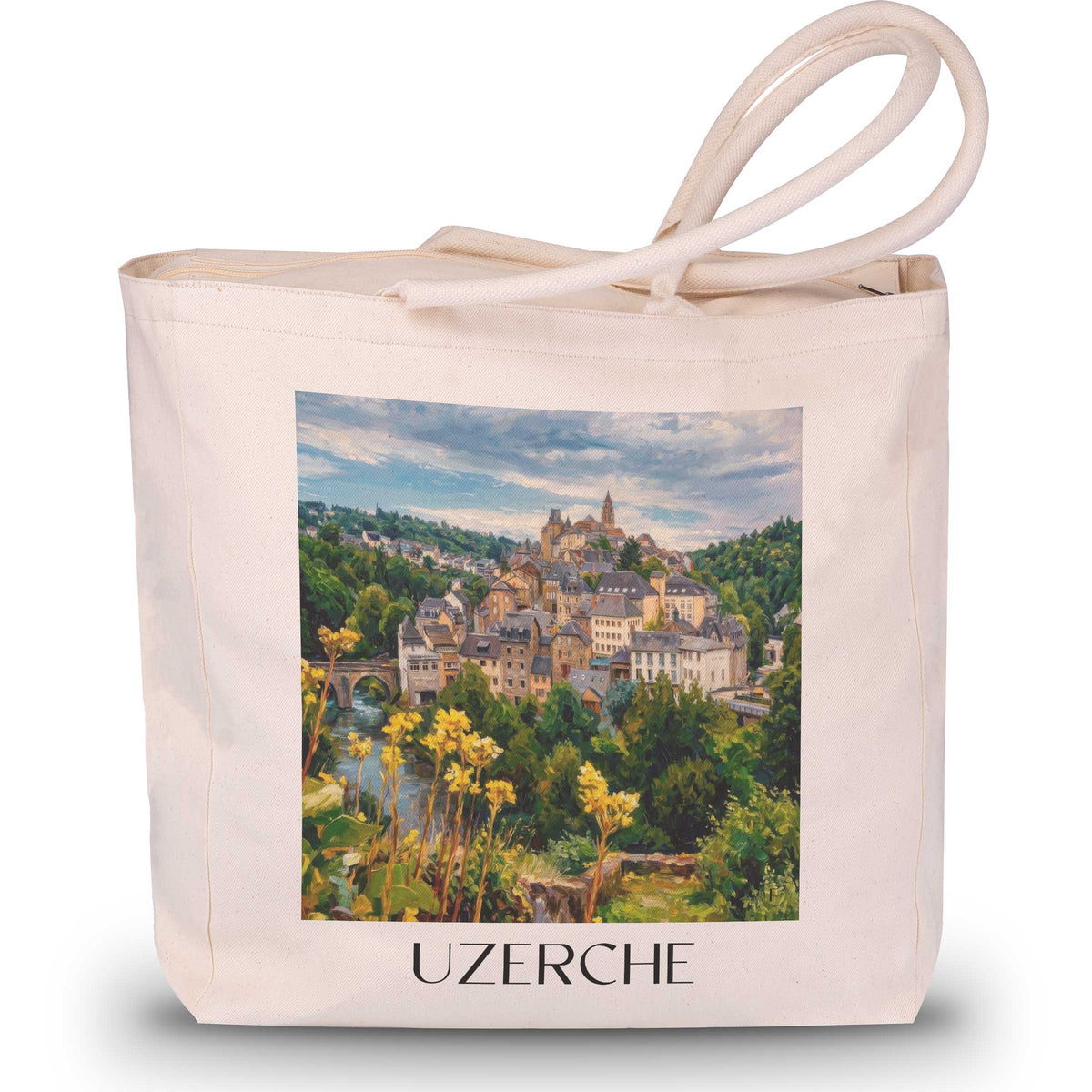 Uzerche Shopping Tasche - Corrèze - Frankreich Tote Bag - Einkaufstasche im Ölgemälde Stil - favplace