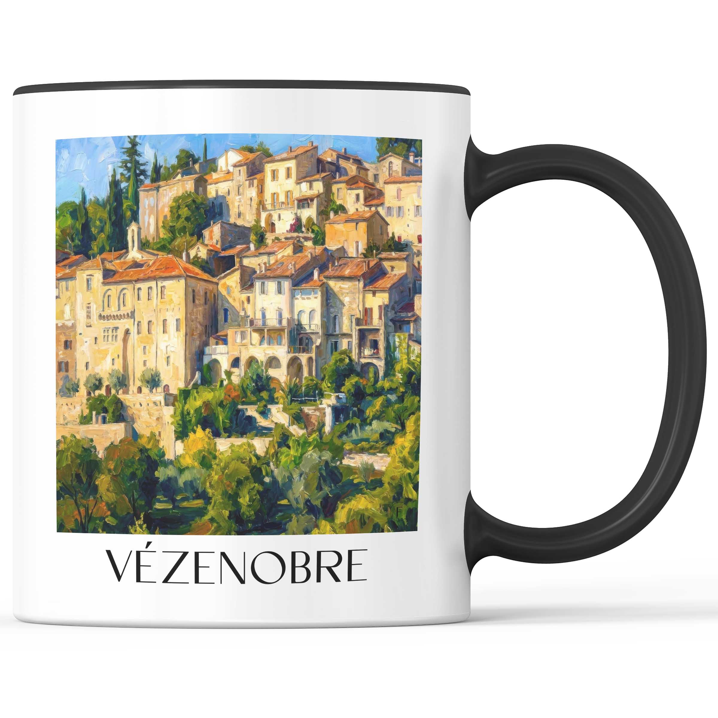 Vézénobre Kaffeebecher - Okzitanien - Frankreich Becher - Kaffeetasse im Ölgemälde Stil - favplace