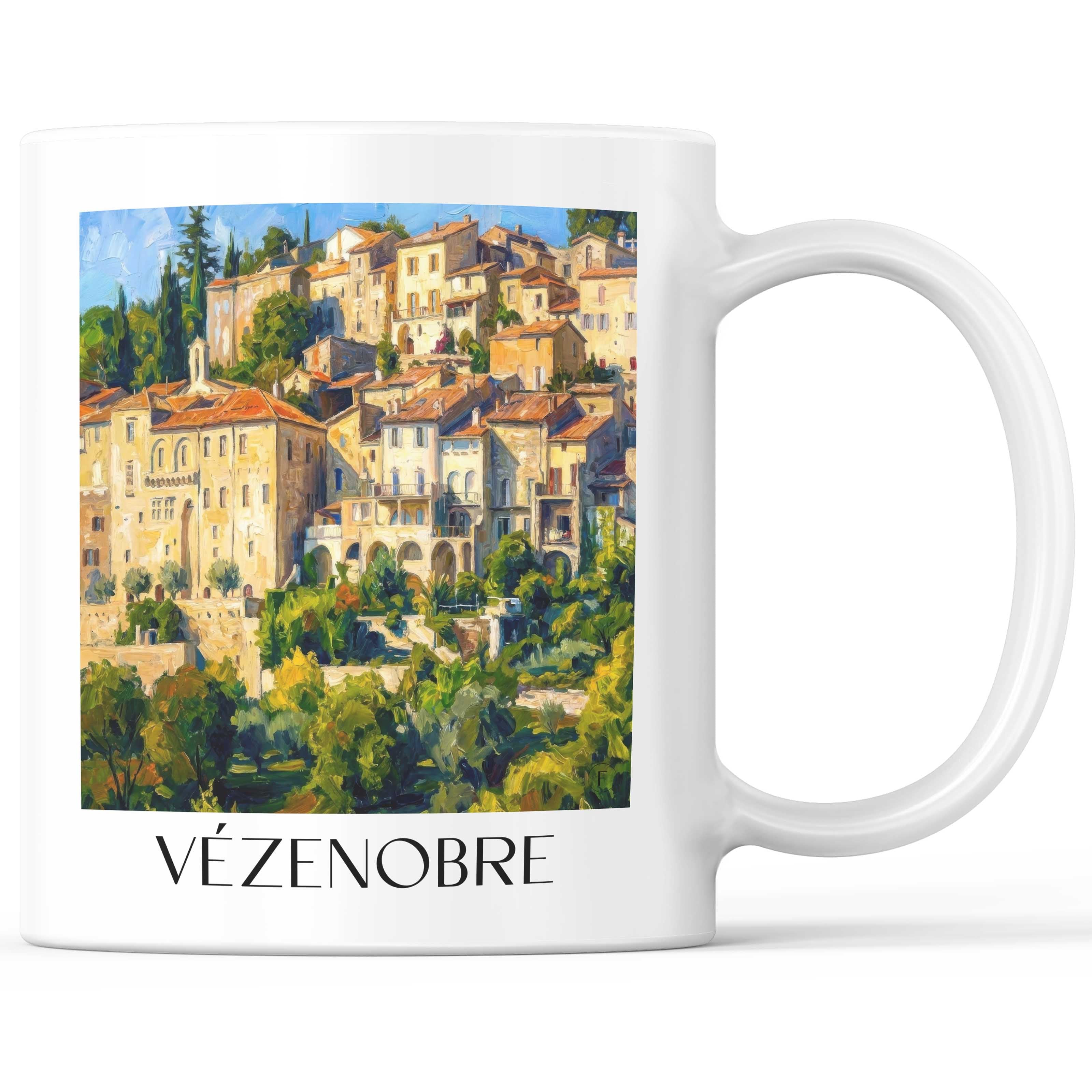 Vézénobre Kaffeebecher - Okzitanien - Frankreich Becher - Kaffeetasse im Ölgemälde Stil - favplace
