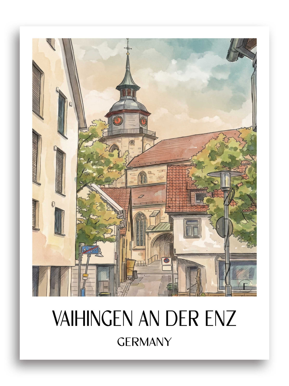 Vaihingen an der Enz Poster - Enztal - Deutschland Kunstdruck - Aquarell von A4 bis A1 - favplace